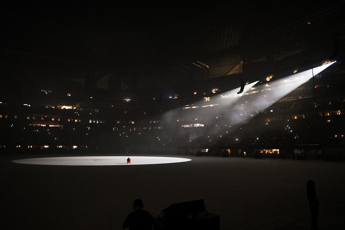 Kanye West is seen at ‘DONDA by Kanye West’ listening event at Mercedes-Benz Stadium on July 22, 2021 in Atlanta, Georgia.