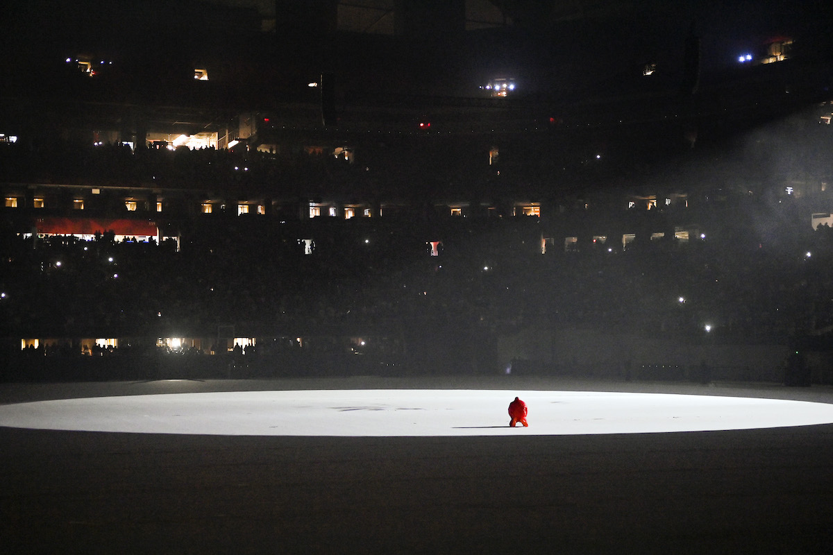 Kanye West is seen at ‘DONDA by Kanye West’ listening event at Mercedes-Benz Stadium on July 22, 2021 in Atlanta, Georgia.