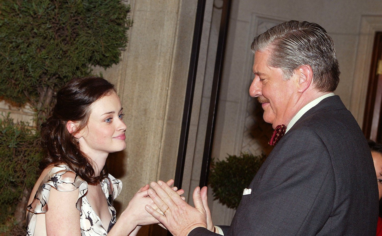 Alexis Bledel and Edward Herrmann on the set of 'Gilmore Girls'