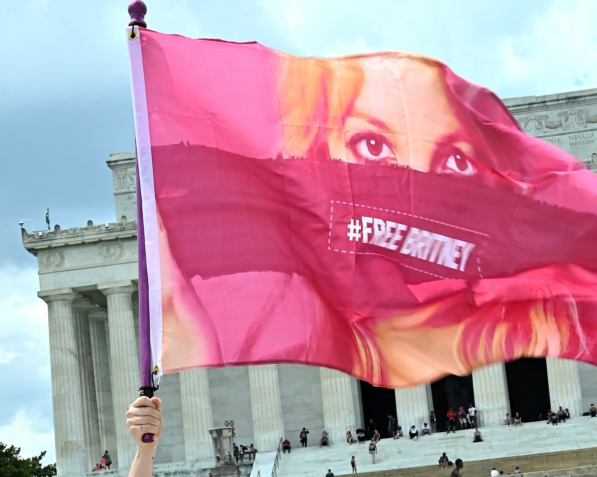 Signs at the FreeBritney Rally at the Lincoln Memorial on July 14, 2021 in Washington, DC. The #FreeBritney movement seeks an end to a conservatorship of the singer managed by her father, Jamie Spears, and Jodi Montgomery, which controls her assets and business dealings, following her involuntary hospitalization for mental care in 2008.