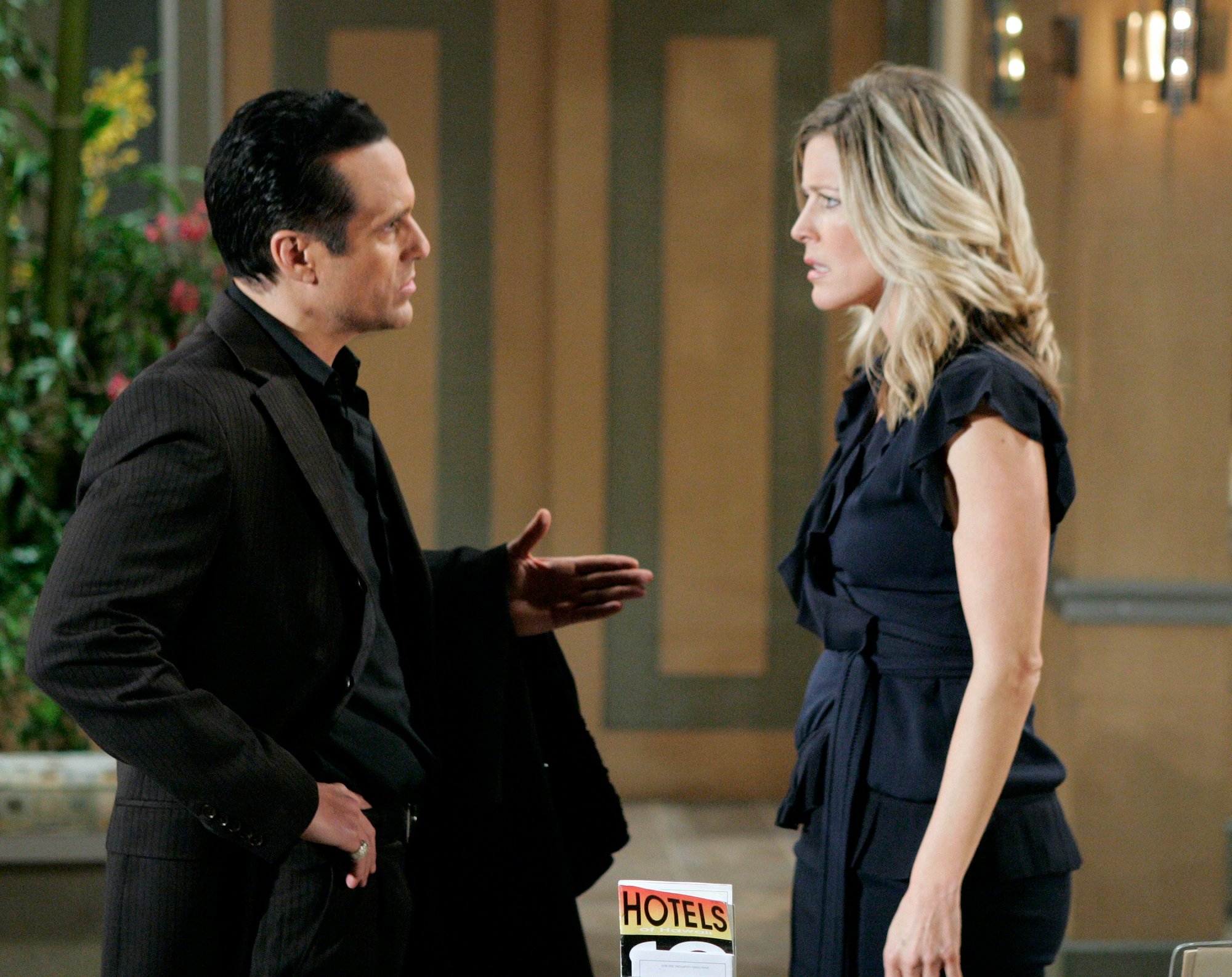 General Hospital speculation focuses on Sonny and Carly, pictured here wearing an all-black tuxedo and an off-black dress, in a 2010 publicity photo