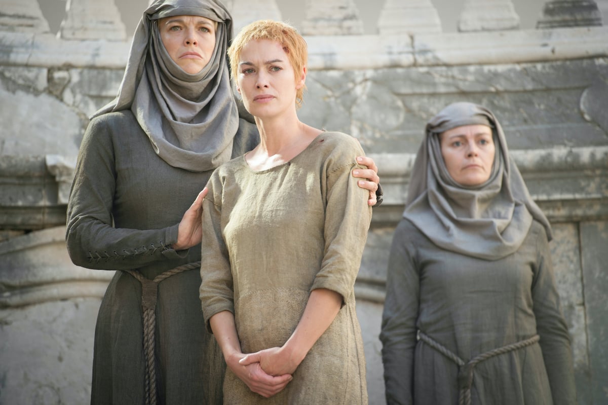 Hannah Waddingham as Septa Unella and Lena Headey as Cersei Lannister on the set of 'Game of Thrones'