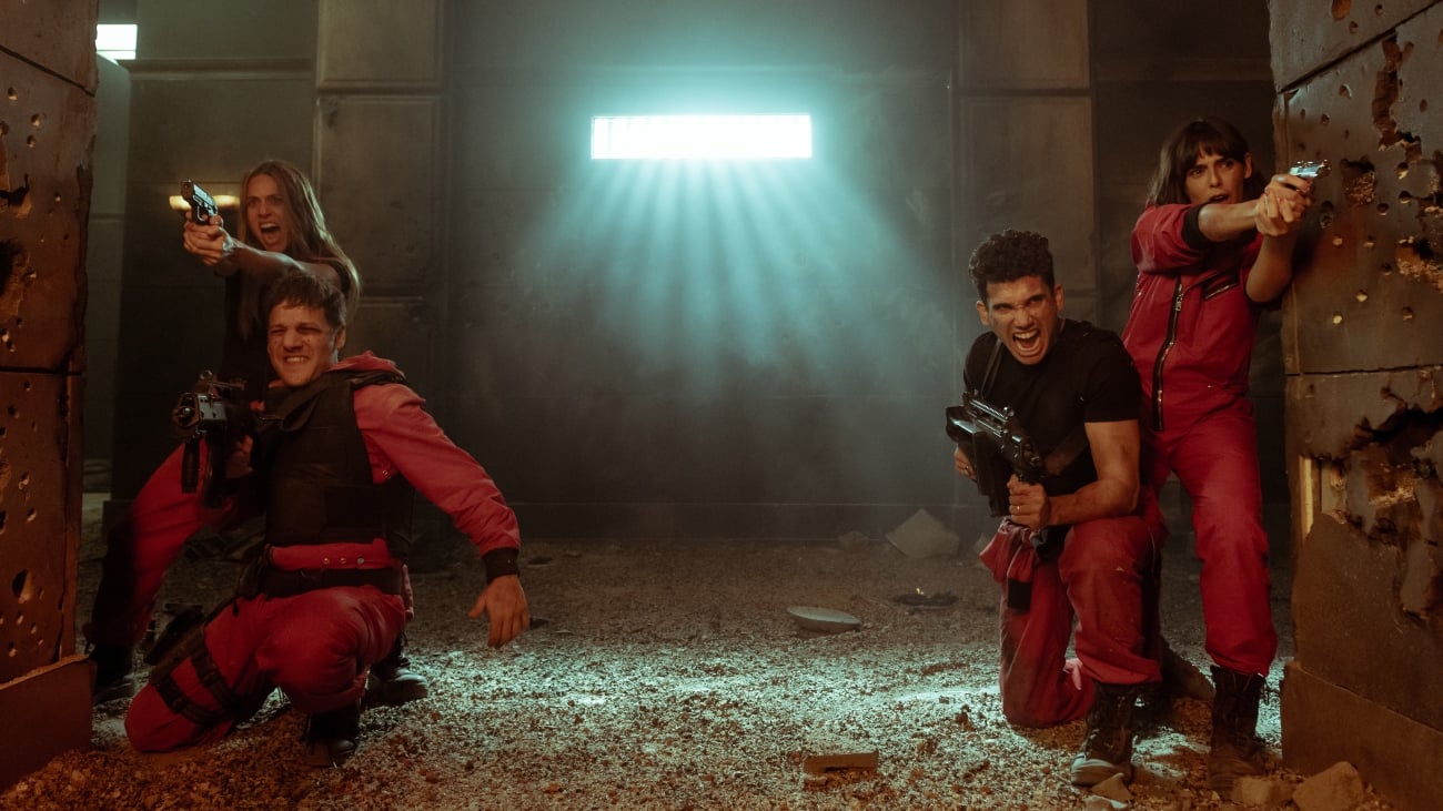 'Money Heist' Part 5 with Rodrigo de la Serna as Palermo, Itziar Ituno as Lisbon, Jaime Lorente as Denver, Belen Cuesta as Manila