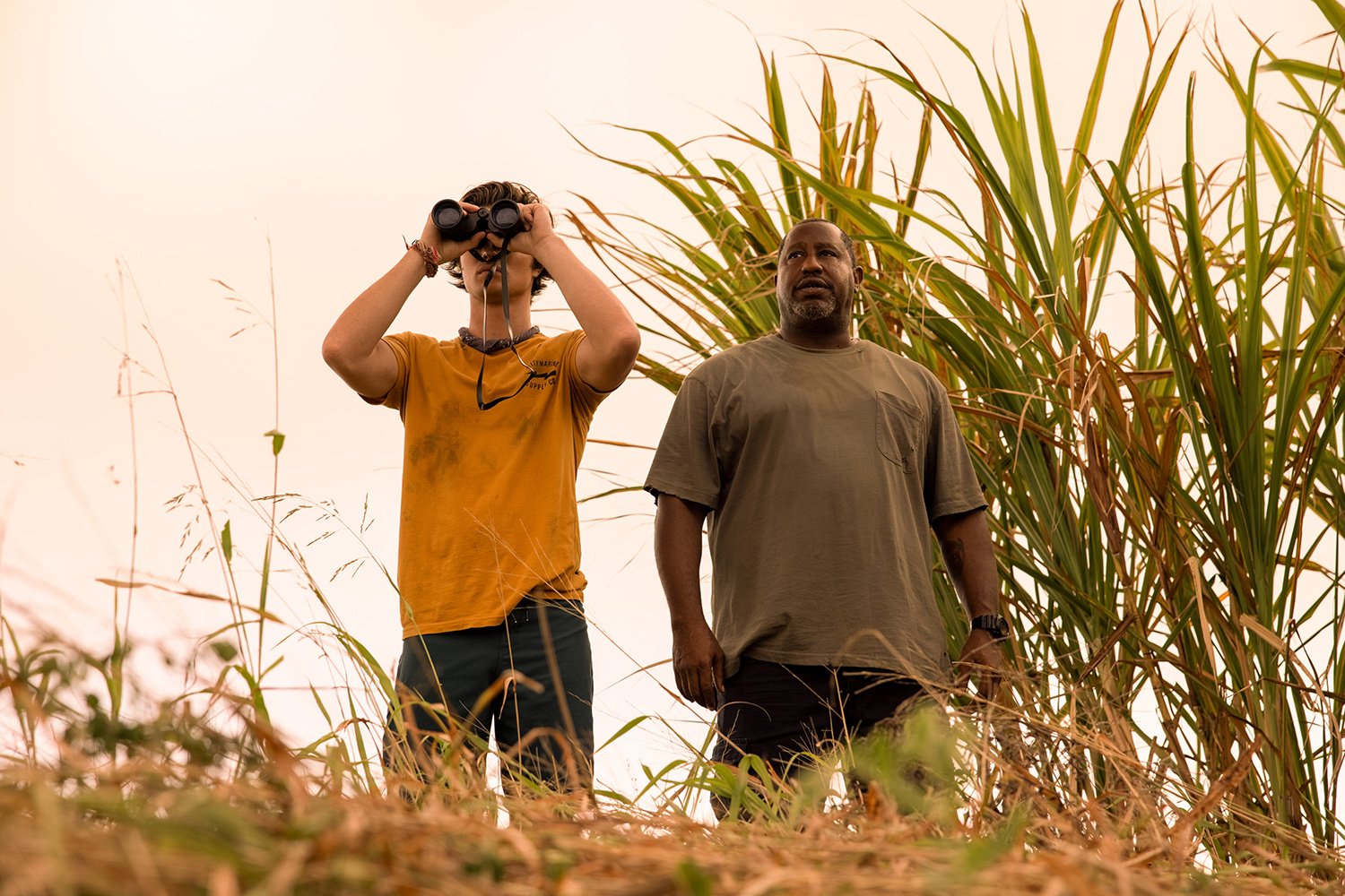 Chase Stokes as John B. and Terence Rosemore as Terrance in 'Outer Banks'