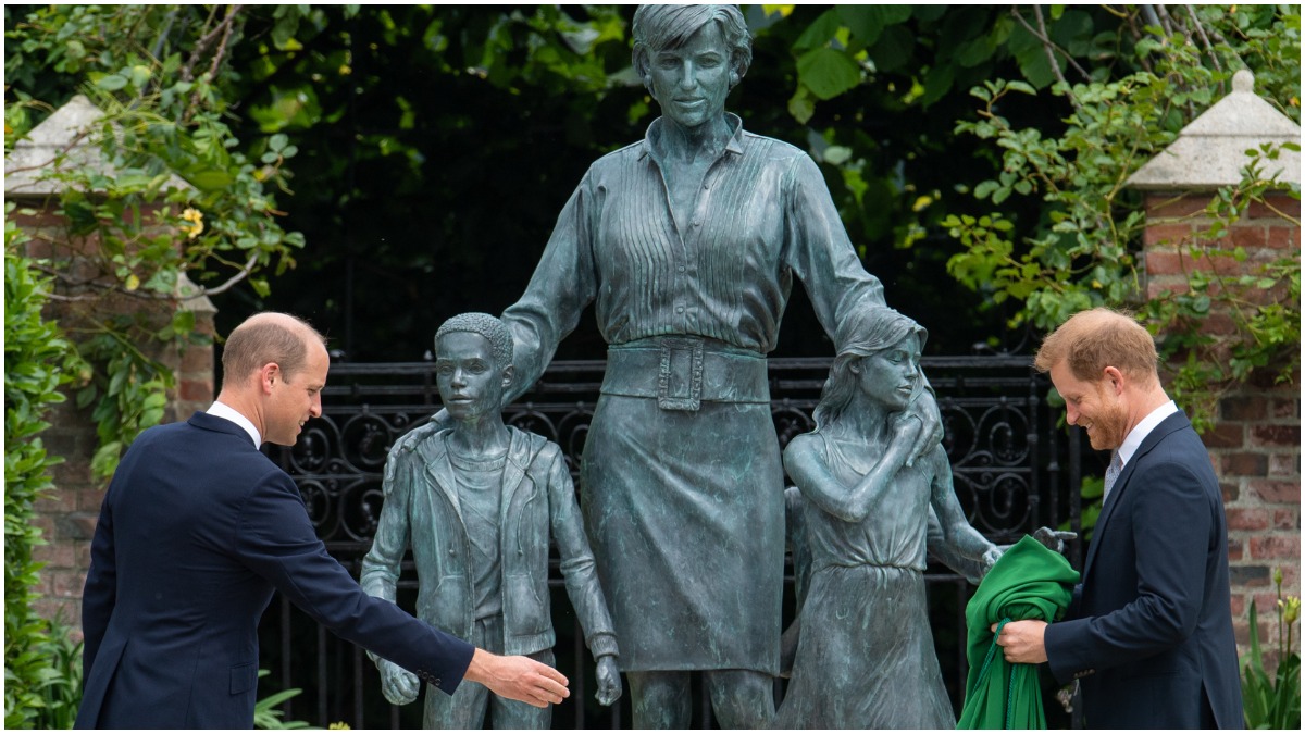 Princes William and Harry unveil statue of their mother Princess Diana.