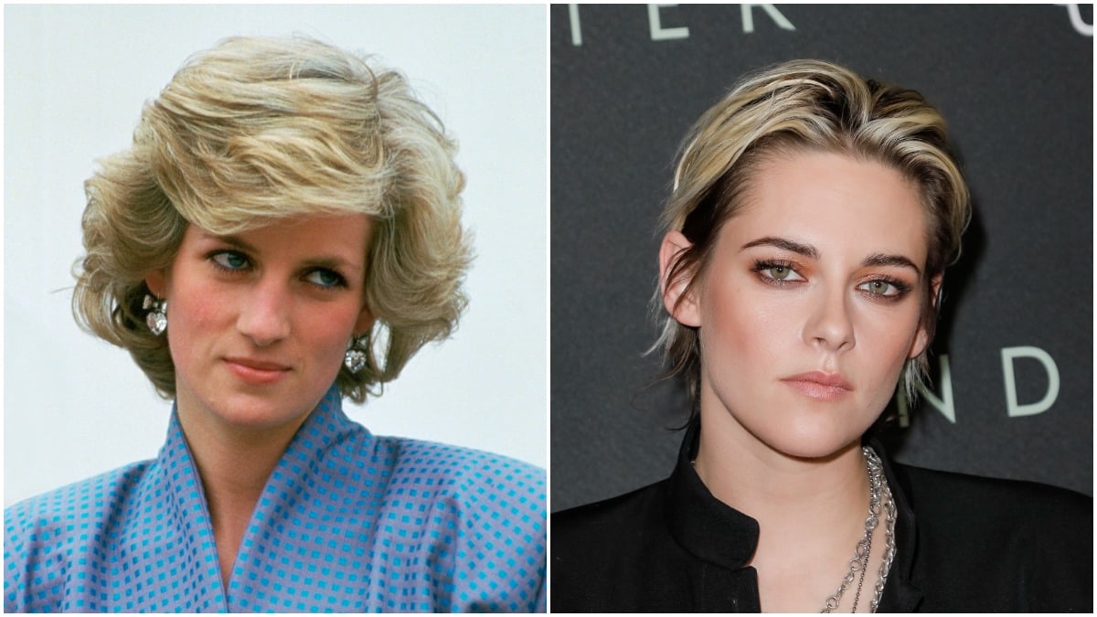 Princess Diana and Kristen Stewart in a side-by-side collage