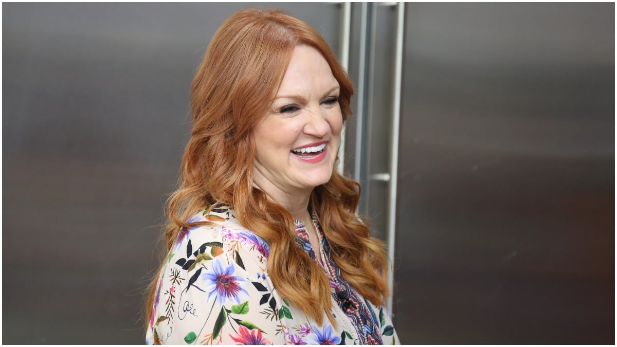 Ree Drummond laughs for the cameras in front of a stainless steel refrigerator on the set of the Today show.