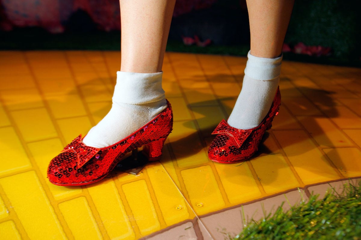 A close-up of a pair of ruby slippers