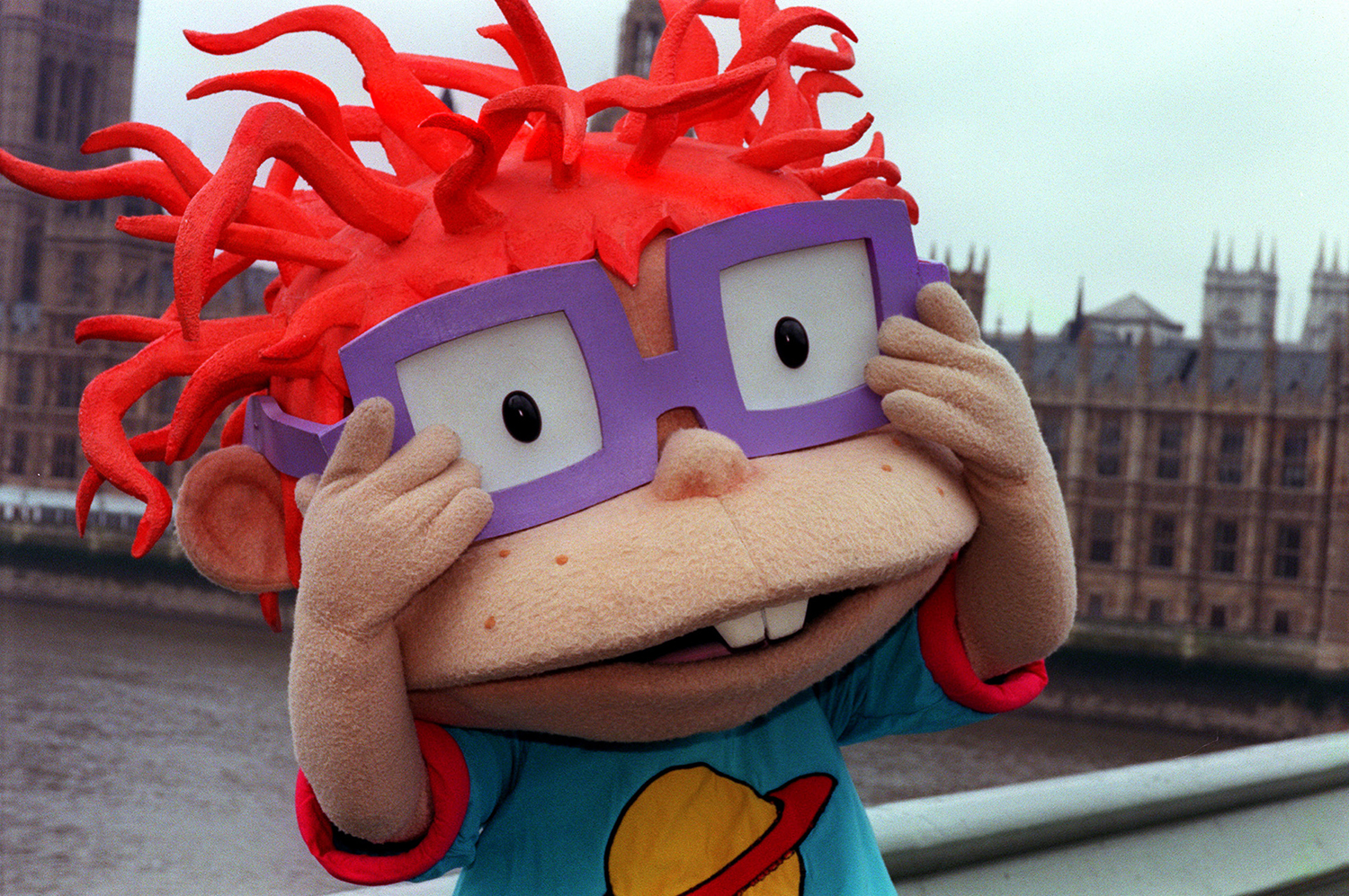 Rugrats character Chuckie at Westminster Bridge in London