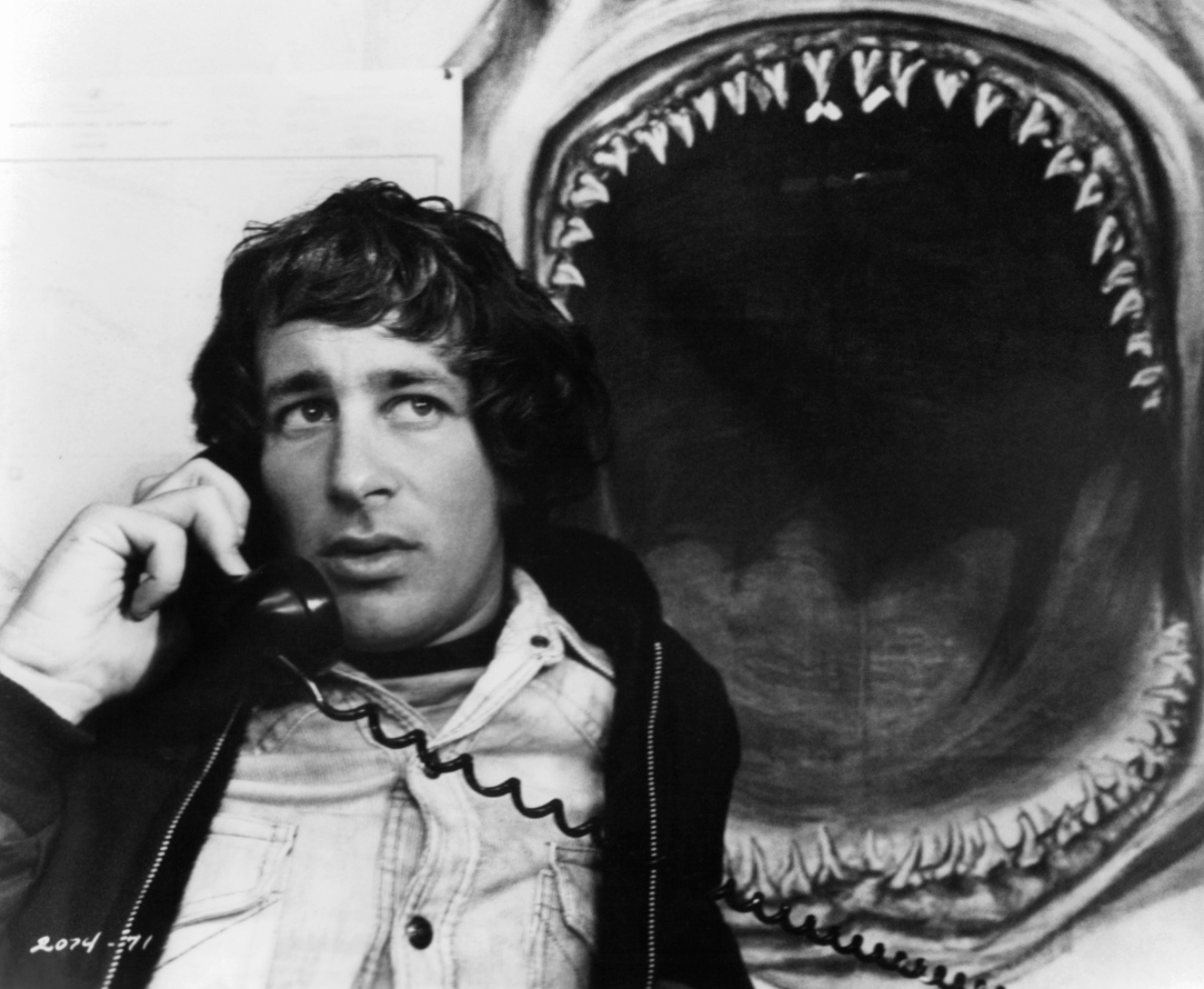 Steven Spielberg on set of the film 'Jaws', 1975