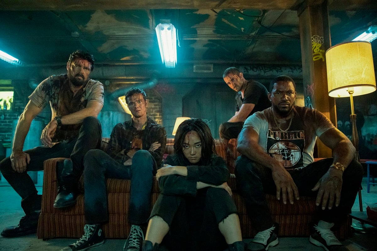 (L-R): Karl Urban (Billy Butcher), Jack Quaid (Hughie Campbell), Karen Fukuhara (Kimiko), Tomer Capon (Frenchie), Laz Alonso (Mother's Milk) in 'The Boys' Season 2