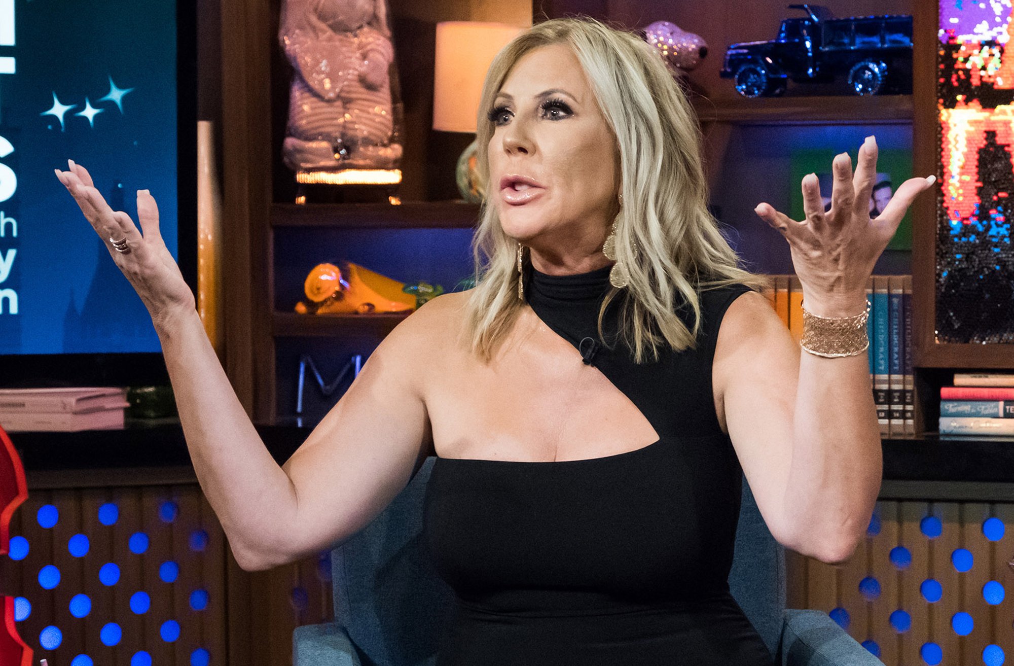 Vicki Gunvalson raising her arms during an appearance on 'WWHL'