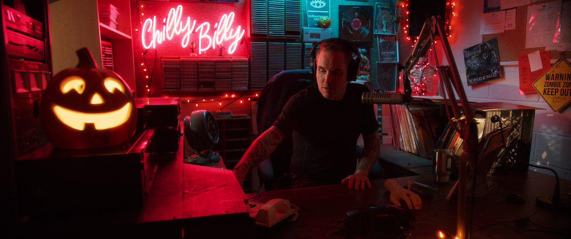 Corey Taylor DJing in a scene in time for Halloween 2021 in the new horror movie Bad Candy