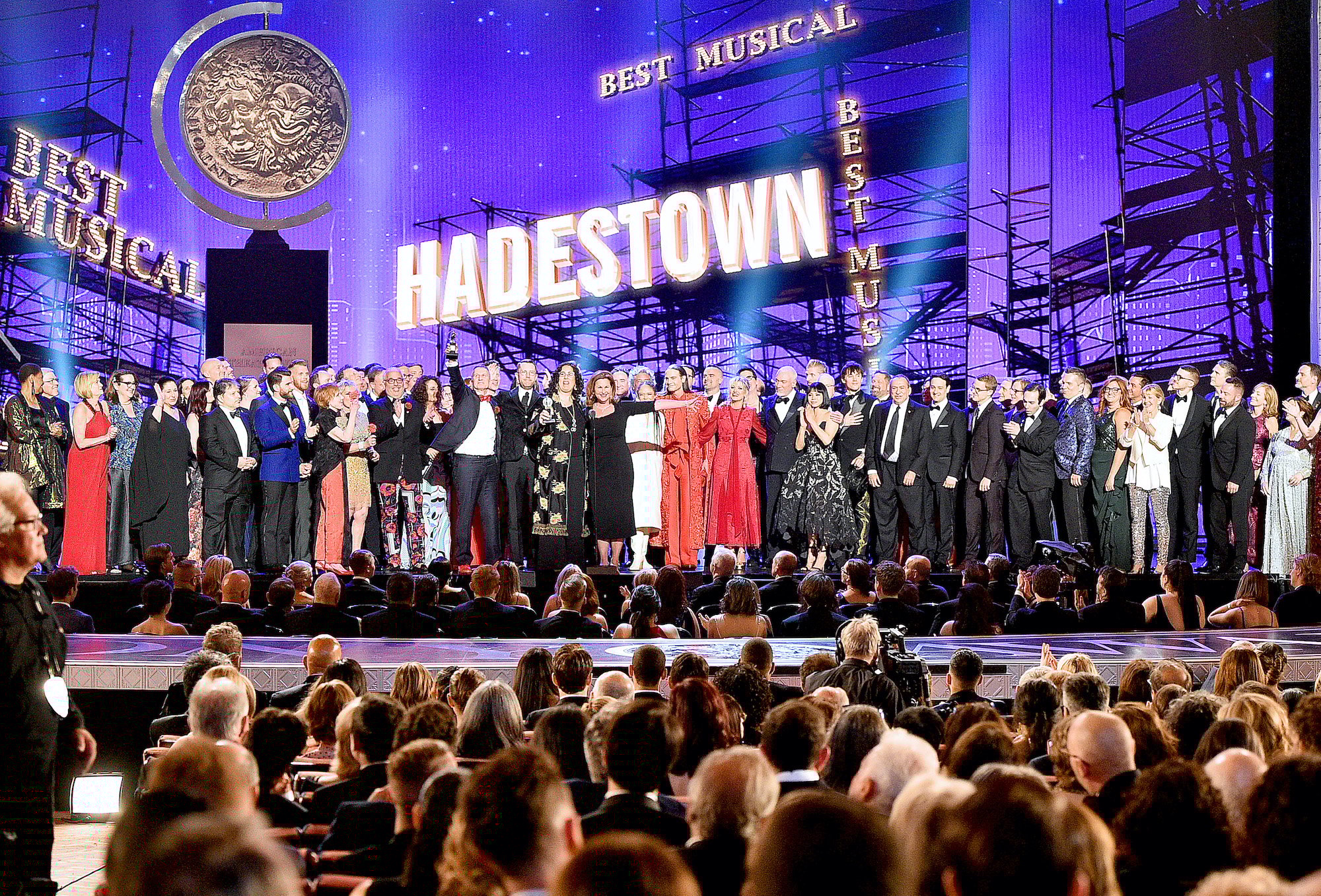 The cast and crew of Hadestown accept the award for Best Musical onstage at the 2019 Tony Awards. The 2021 Tony Awards take place Sunday, Sept. 26, marking the first Tony Awards ceremony since 2019.