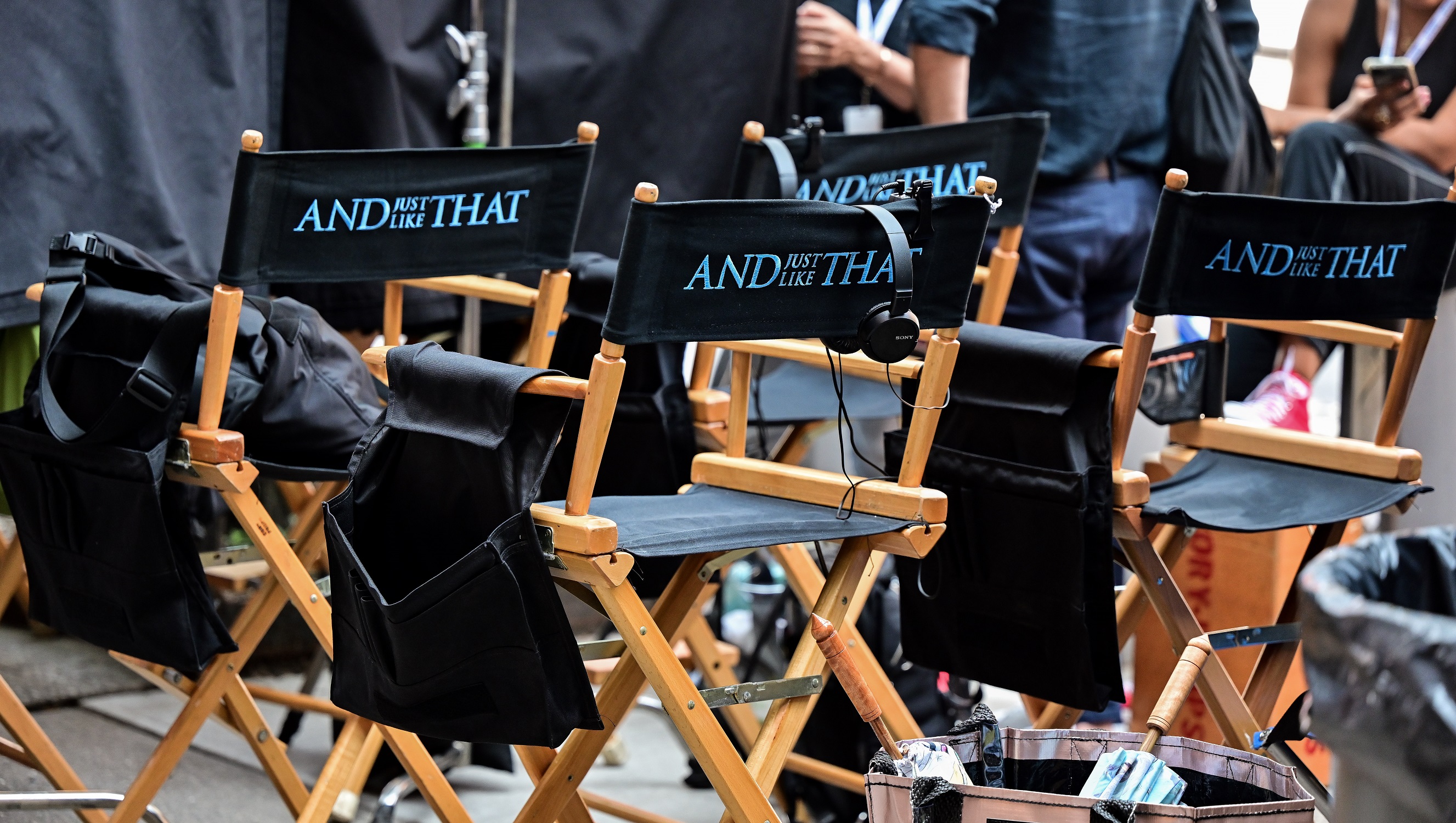 Directors chairs are seen on the set of 'And Just Like That...' the 'Sex and the City' reboot on July 27