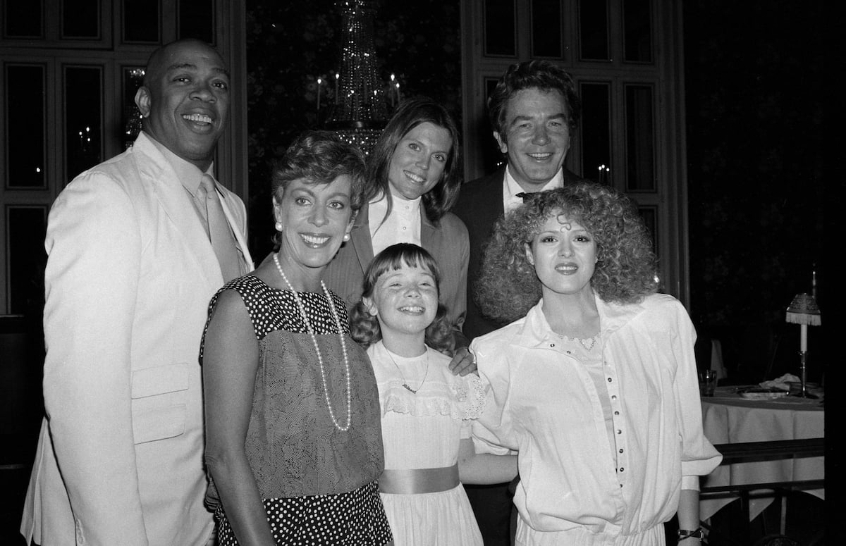 Geoffrey Holder, Carol Burnett, Aileen Quinn, Ann Reinking, Bernadette Peters and Albert Finney at "Annie" Luncheon