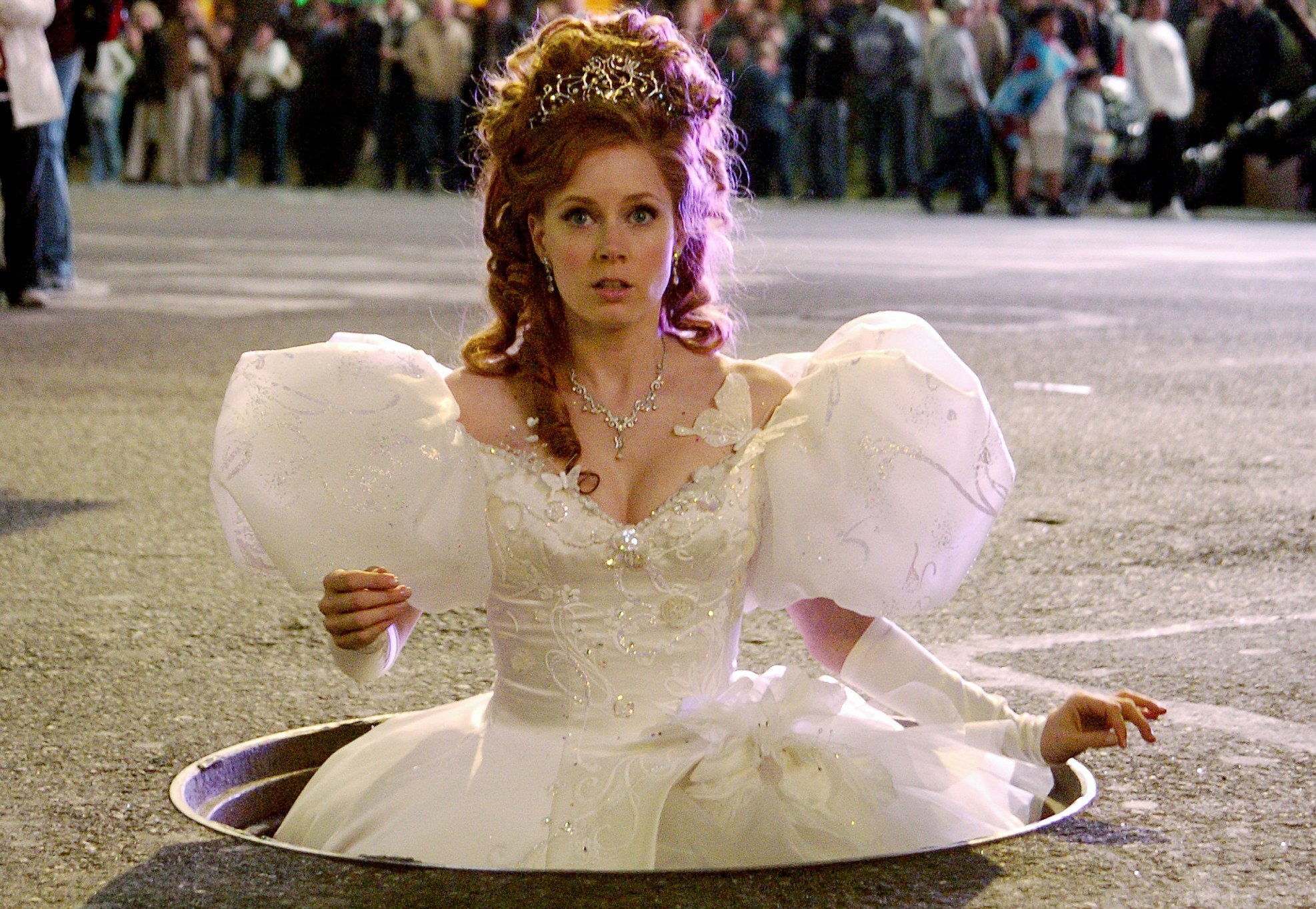 Amy Adams emerges from Times Square in the Patrick Dempsey Disney movie Enchanted