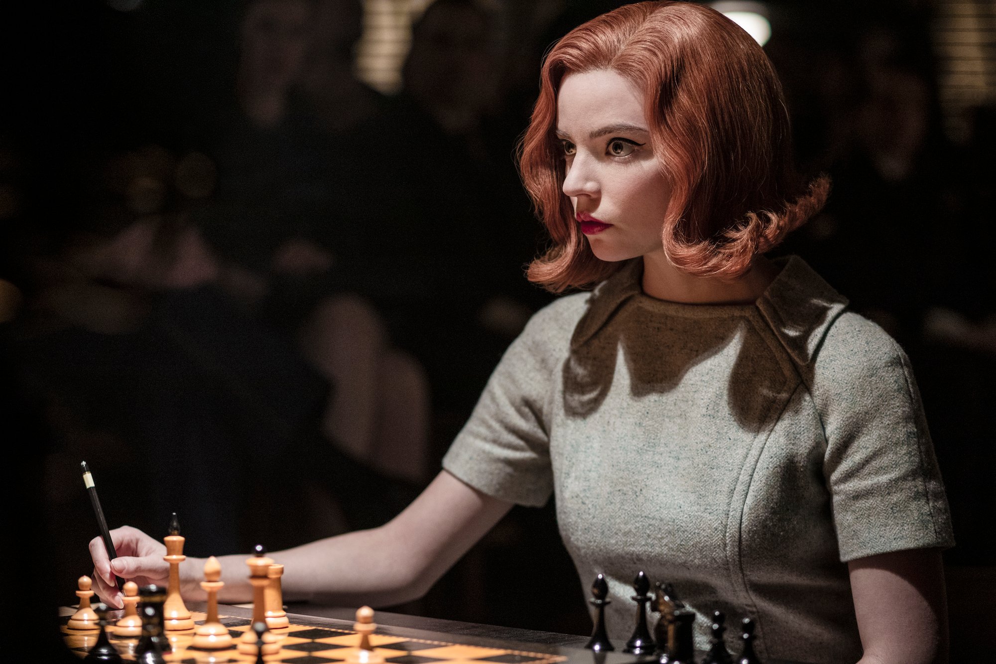 Anya Taylor-Joy playing chess in 'The Queen's Gambit.'