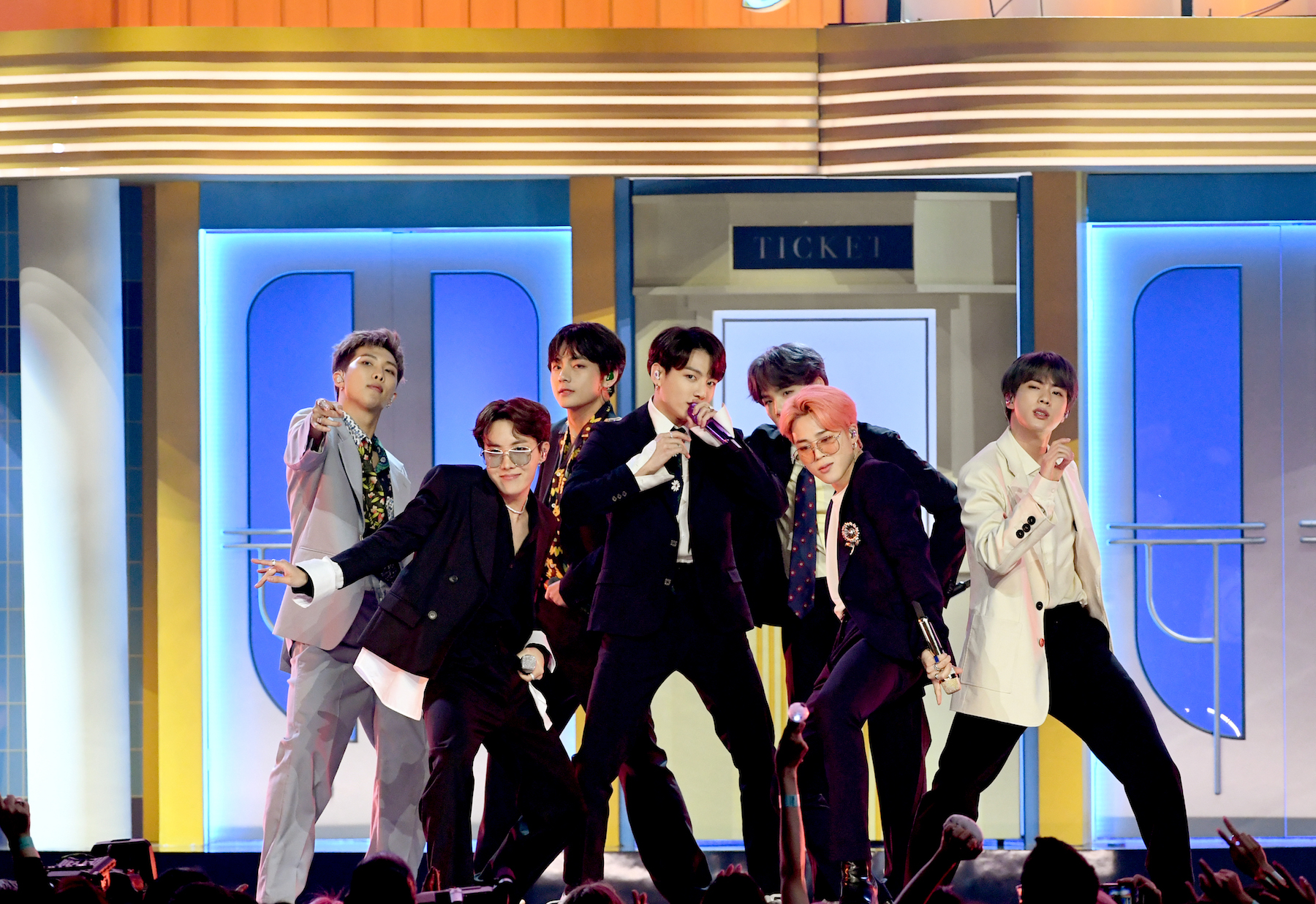 BTS perform onstage during the 2019 Billboard Music Awards
