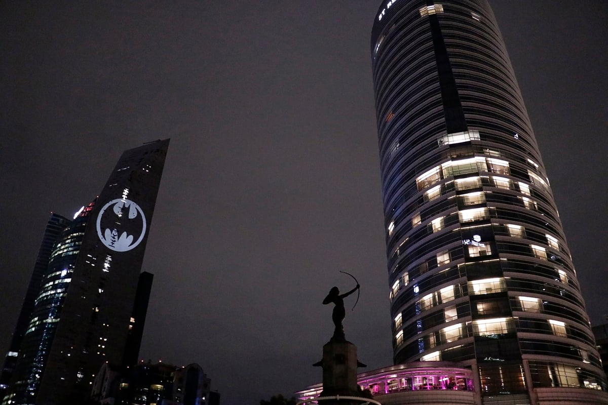 The Bat-Signal in Mexico celebrating Batman Day and 'Batman: The World'