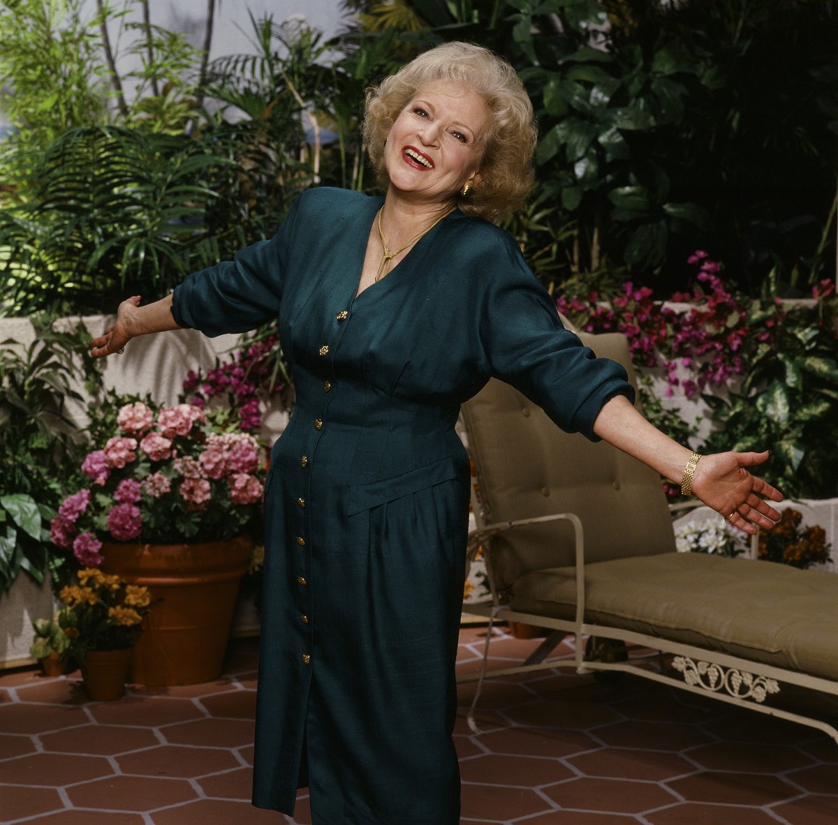 Actor Betty White as her 'The Golden Girls' character Rose Nylund in a promotional photo from the show.