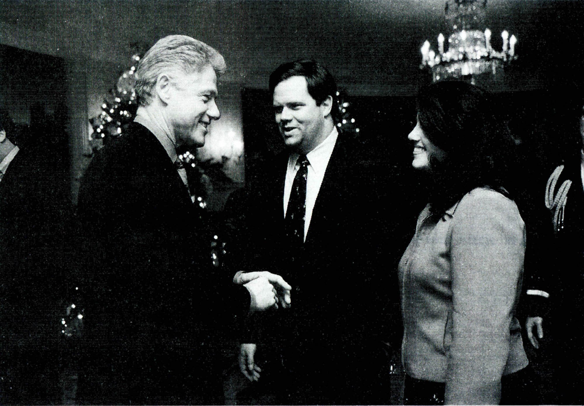 Bill Clinton and Monica Lewinsky attending the White House Christmas party in 1996