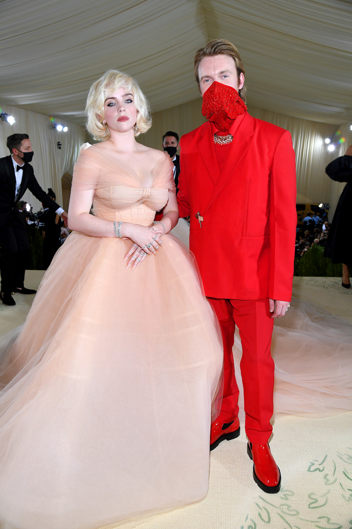 Billie Eilish and Finneas O'Connell pose together at the 2021 Met Gala.