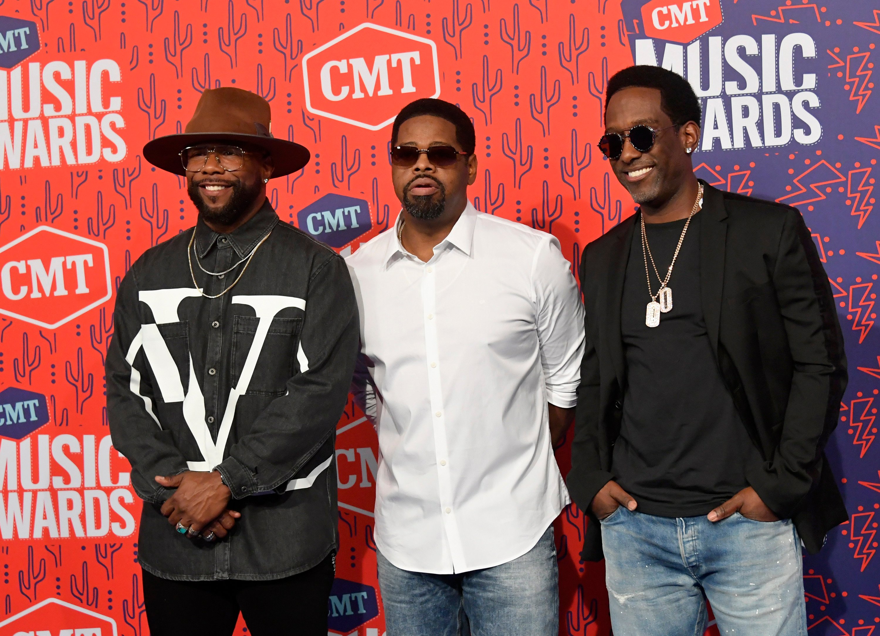 (L-R) Wanya Morris, Nathan Morris and Shawn Stockman of Boyz II Men attend the 2019 CMT Music Award
