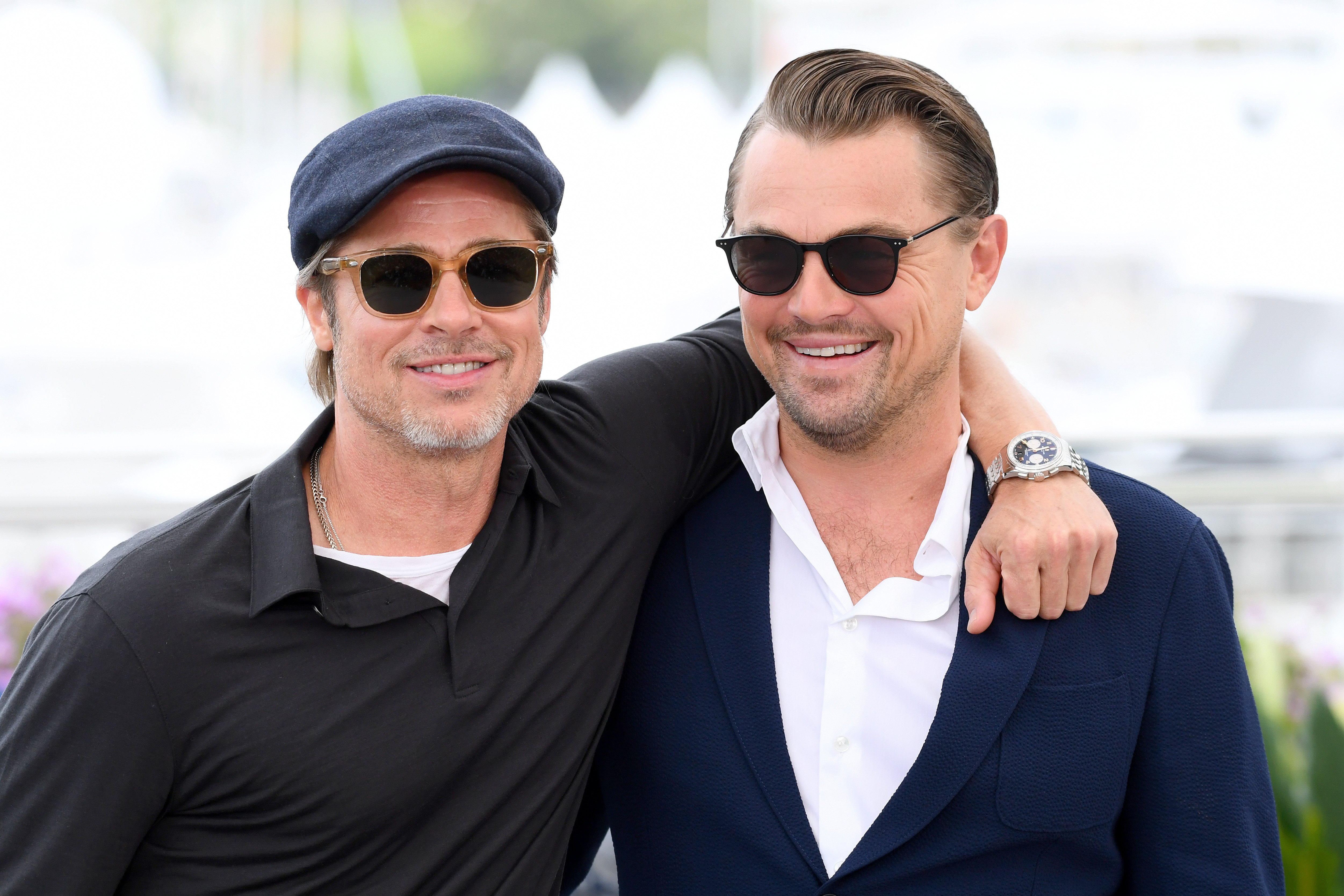Brad Pitt and Leonardo Dicaprio, who once starred in a Martin Scorsese short film, stand in a bromance friendship pose after working on Once Upon a Time in hollywood