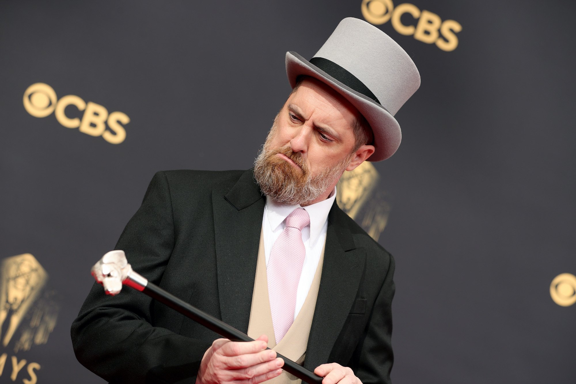 'Ted Lasso' star Brendan Hunt sporting his top hat and cane at the 2021 Emmy Awards red carpet