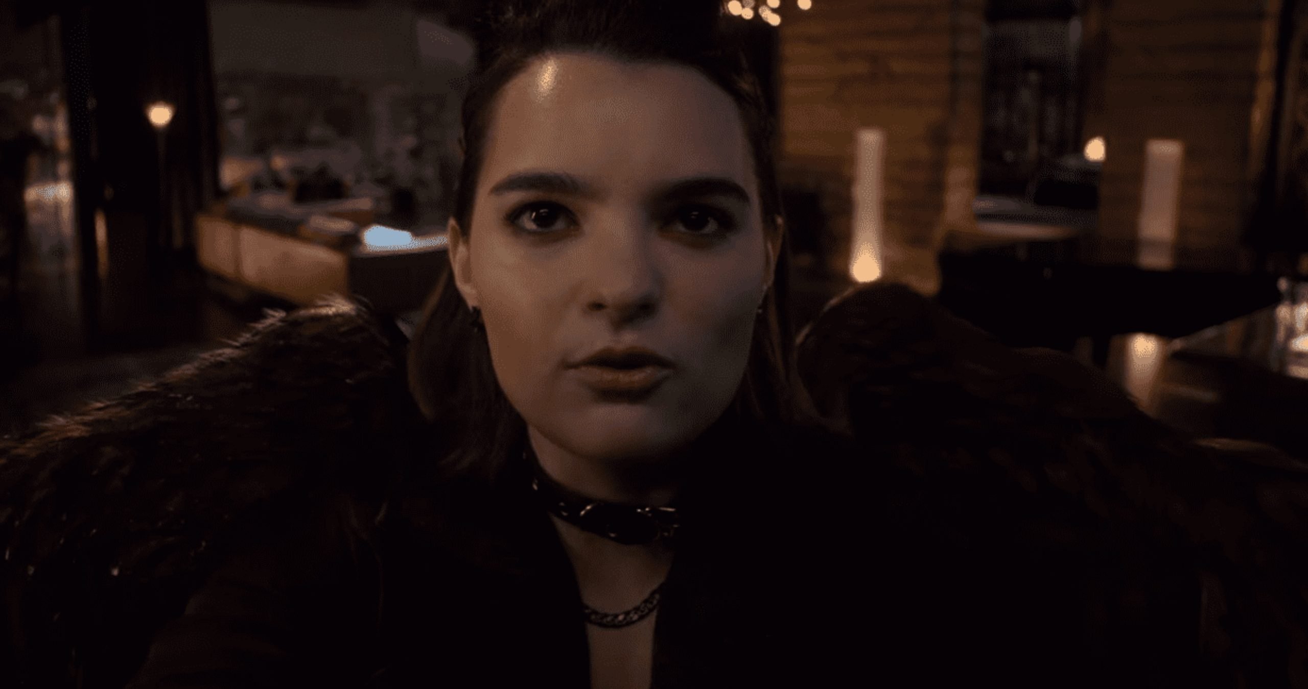 Brianna Hildebrand as Rory 'Lucifer' with slicked back hair
