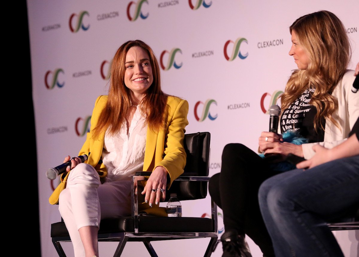 Caity Lotz and Jes Macallan on stage