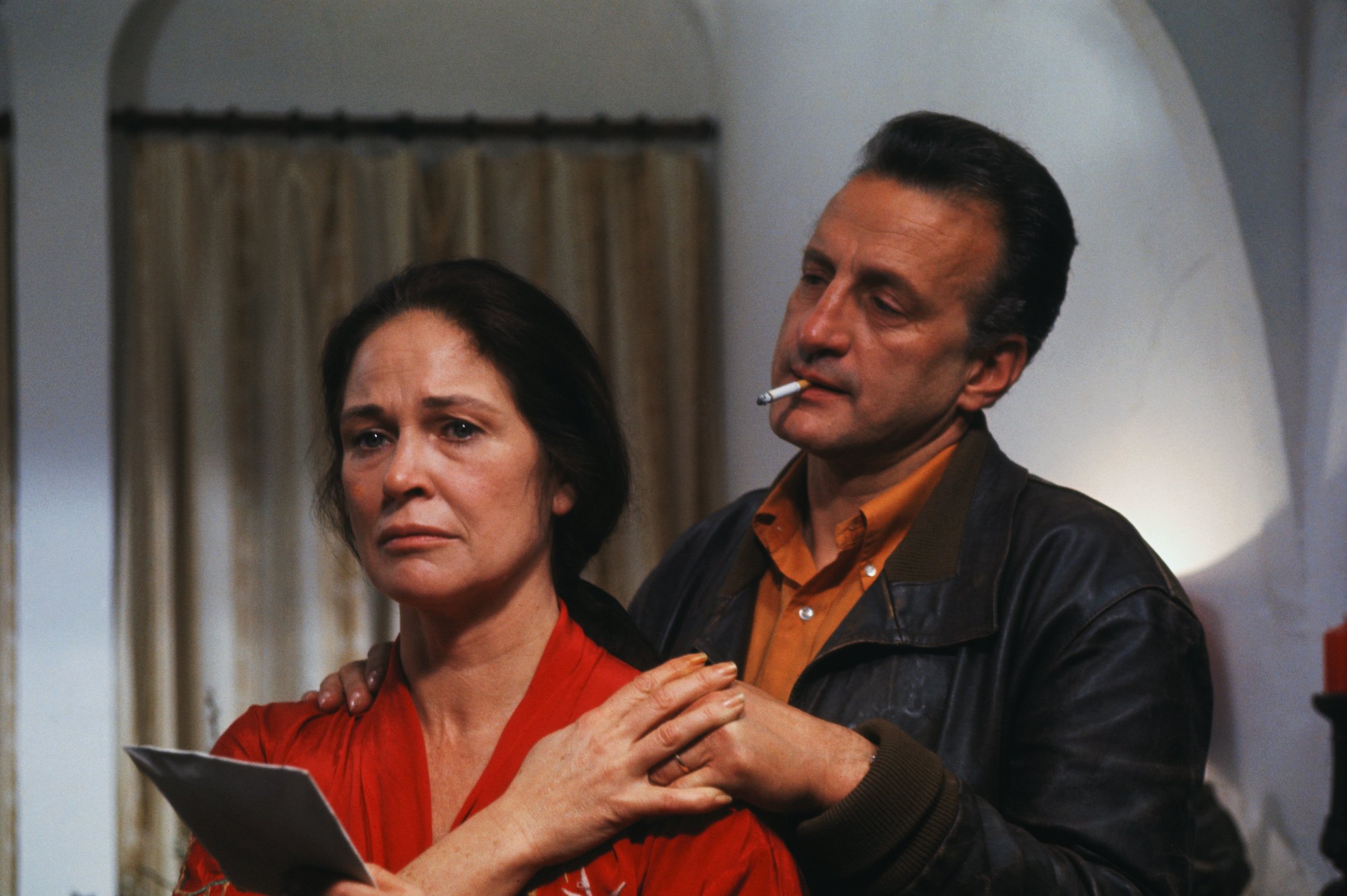 George C. Scott consoles Colleen Dewhurst, who plays a friendly prostitute in a scene from 'The Last Run'