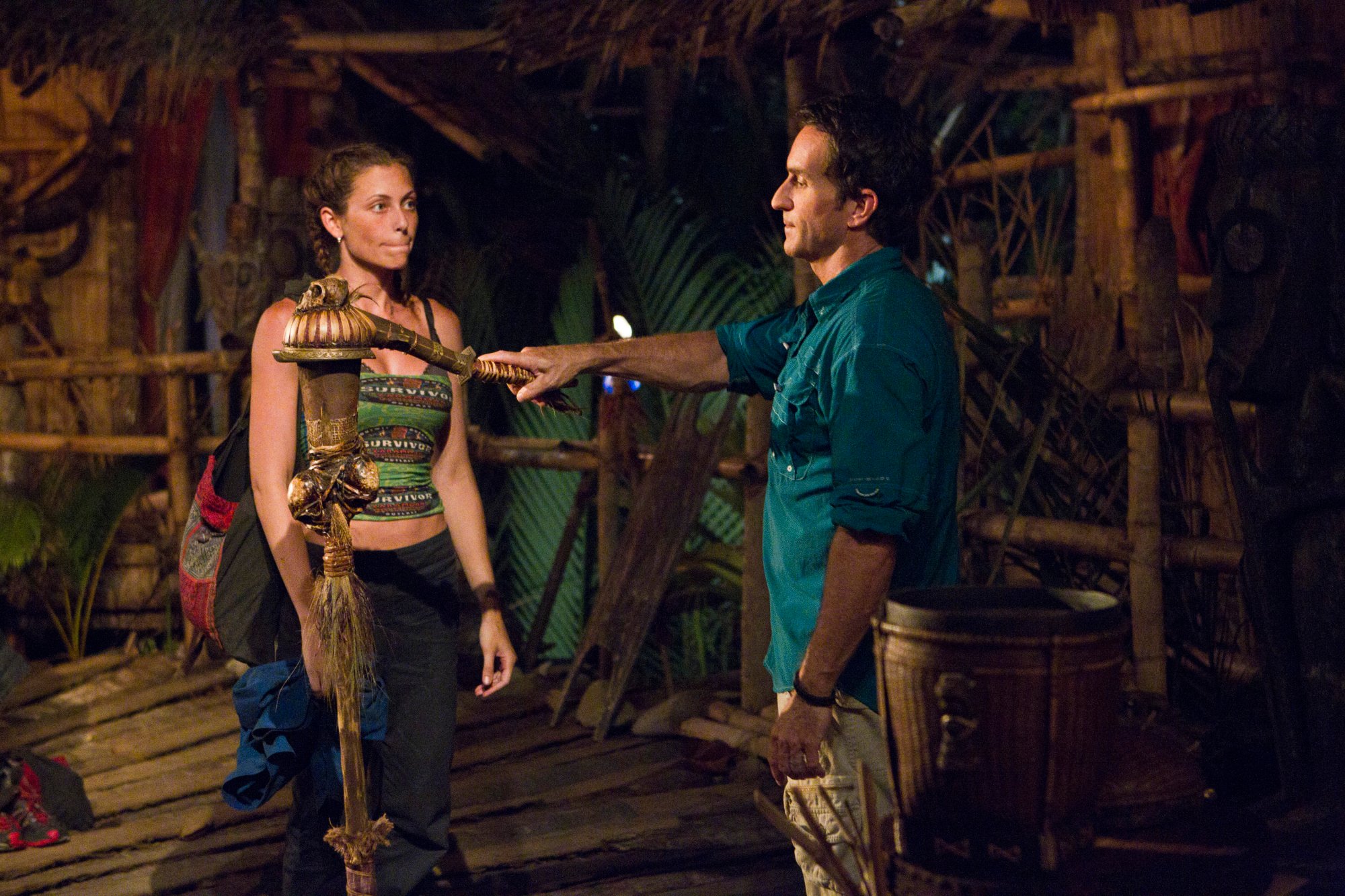 Corinne Kaplan and Jeff Probst during the 'Survivor' elimination ceremony