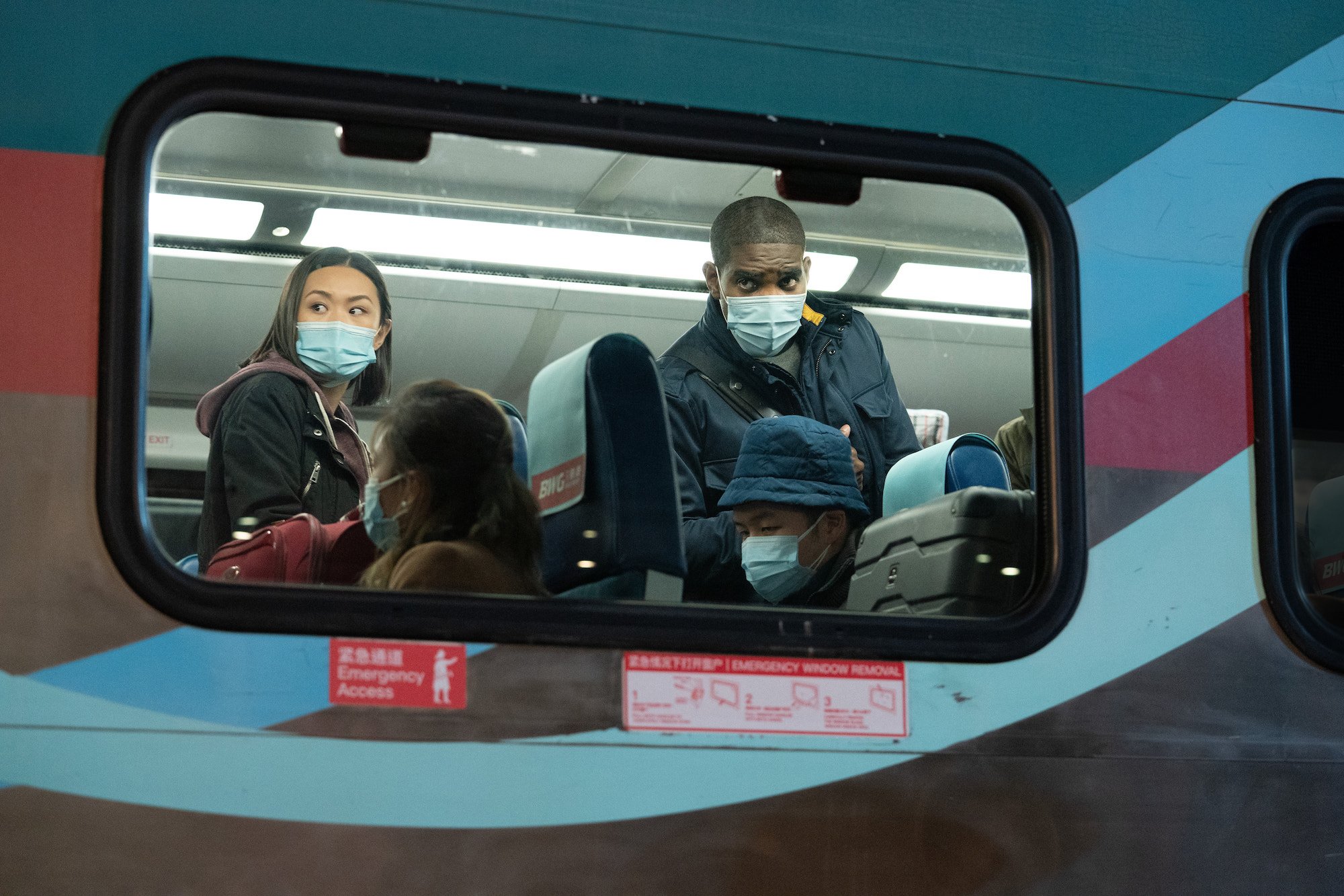 Desean Terry wears a mask in Wuhan, China on The Morning Show