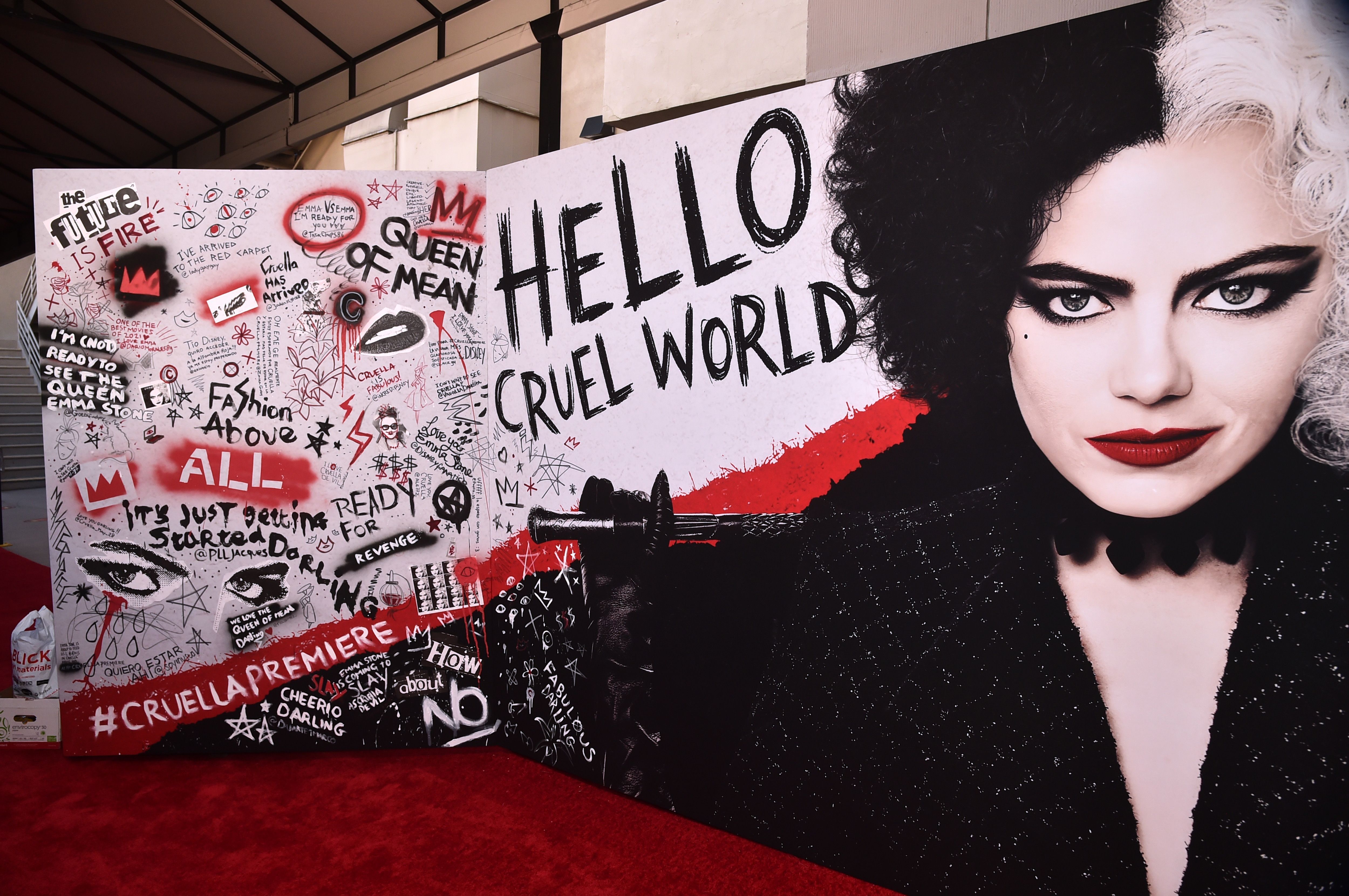 Cruella photo and costume backdrop at El Capitan theatre