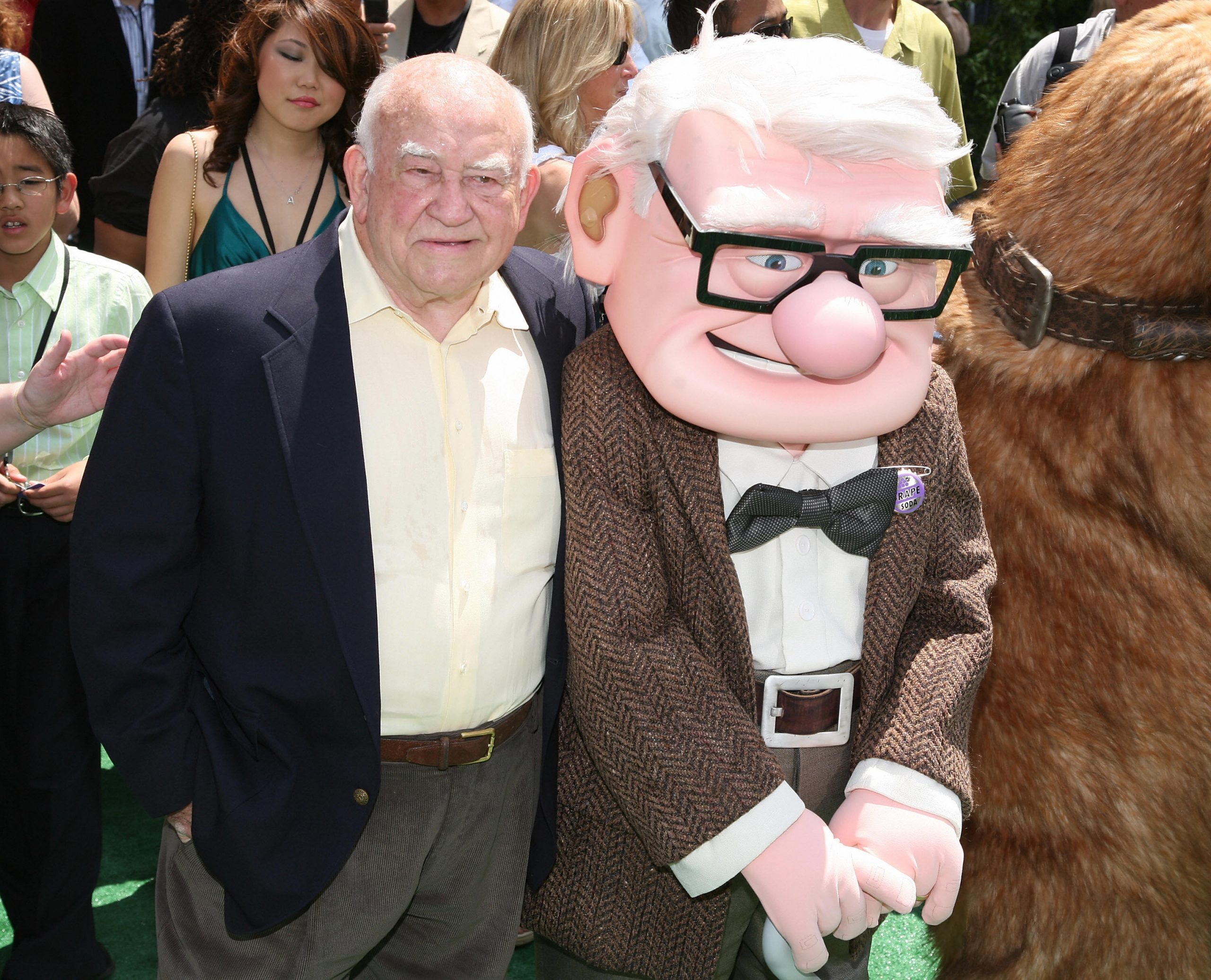 Late actor Ed Asner poses with character Carl Fredricksen of 'Up' in 2009.