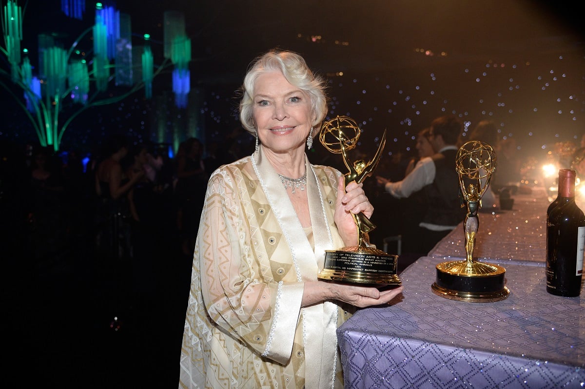 Actor Ellen Burstyn poses backstage with her Supporting Actress Emmy at the 2013 Primetime Emmy Awards
