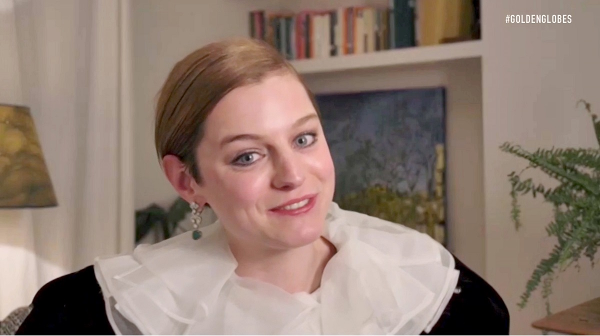 'The Crown' star Emma Corrin during a virtual appearance at the 2021 Golden Globe Awards.