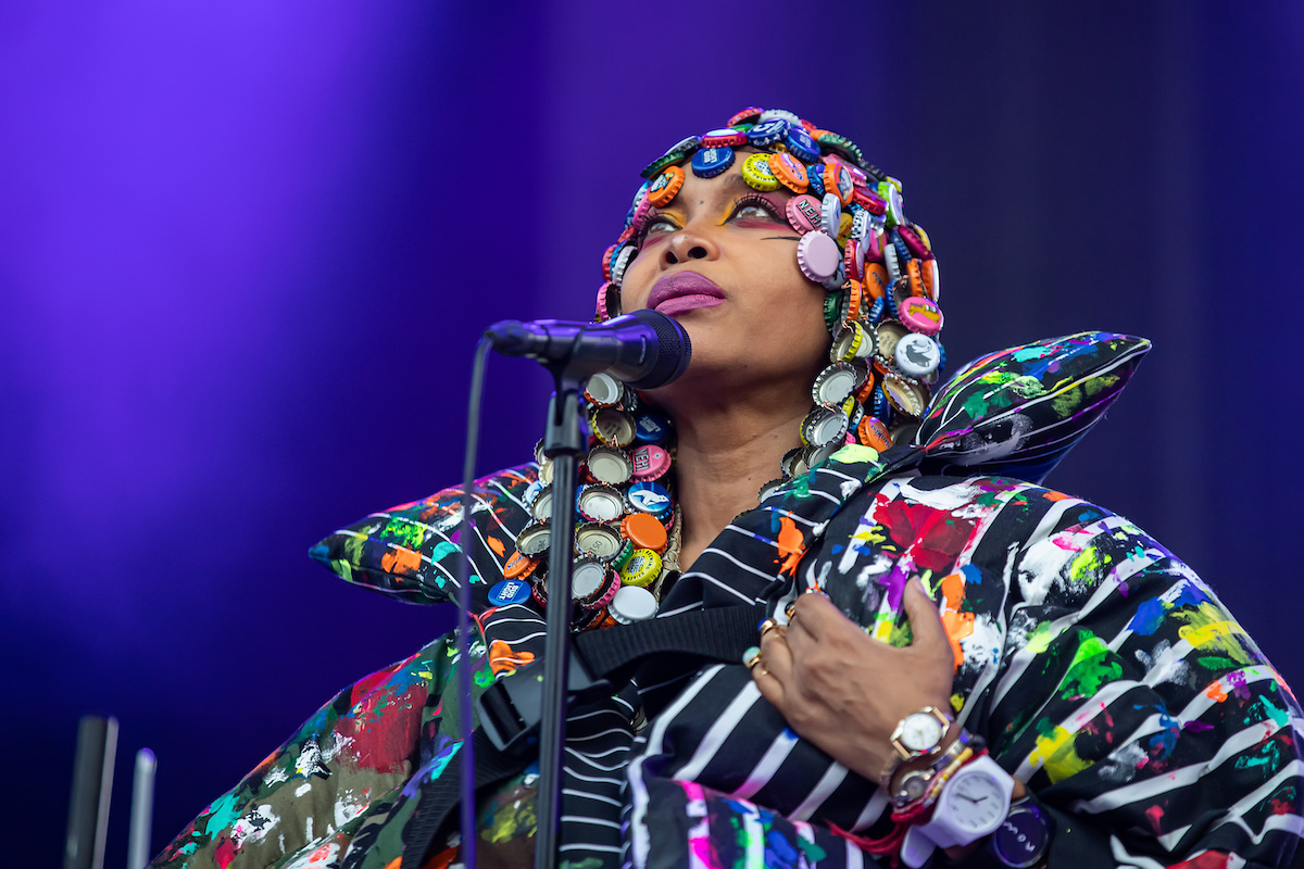 Erykah Badu performs on stage at The Oyafestivalen on August 8, 2019 in Oslo, Norway