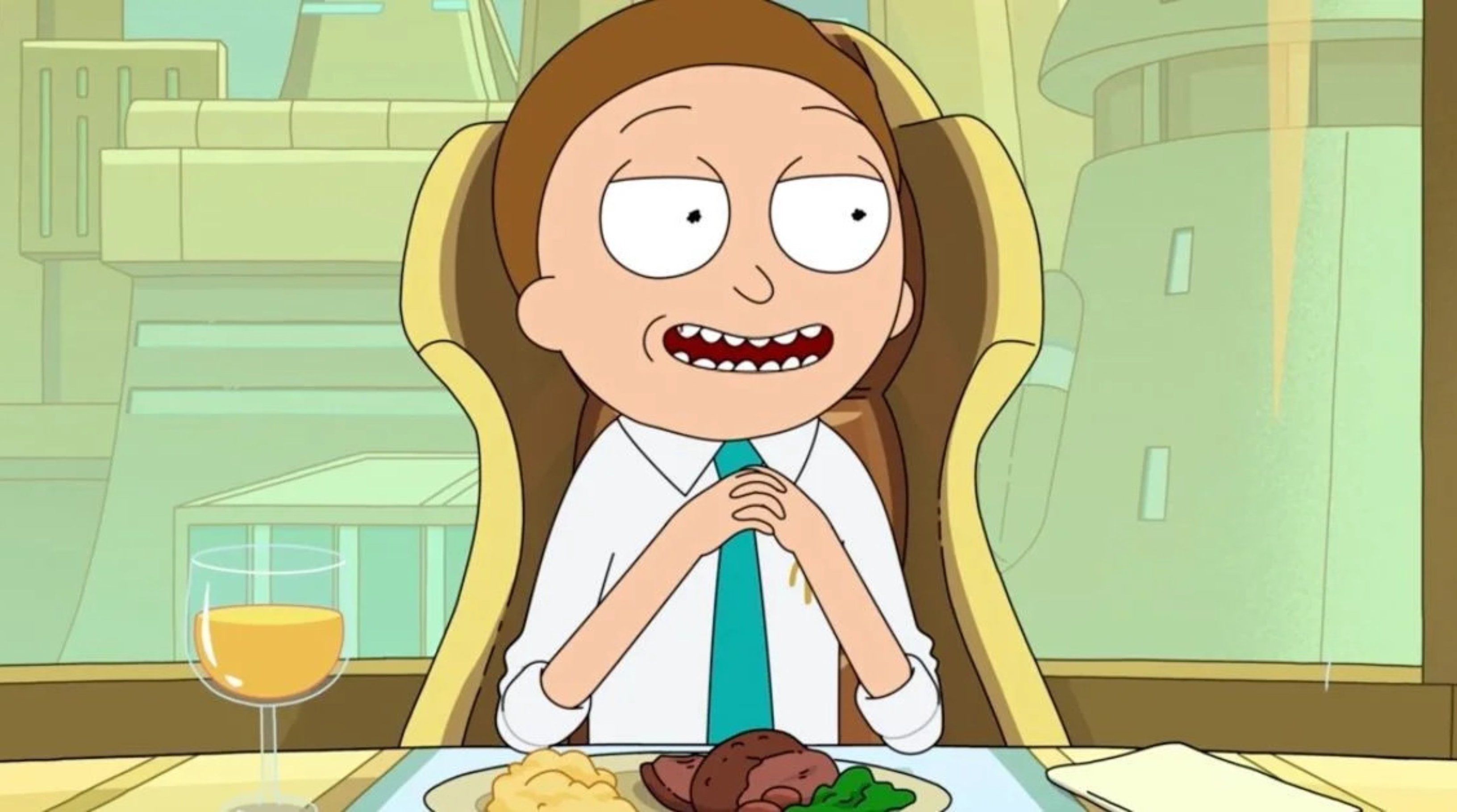 Evil Morty 'Rick and Morty' Season 5 wearing white dress shirt and tie