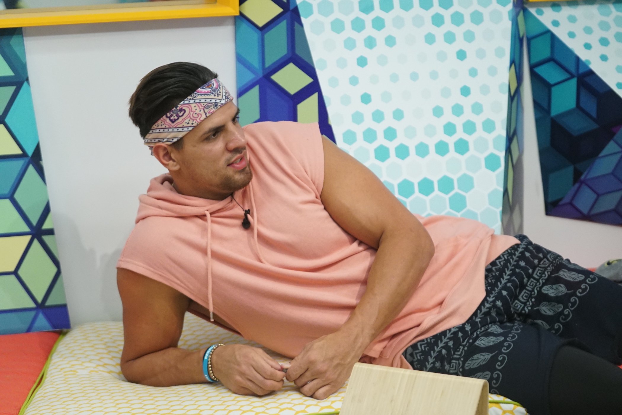 Fessy Shafaat from MTV's 'The Challenge' Season 37 cast lounging in the 'Big Brother' house. Fessy is dating Amanda Garcia