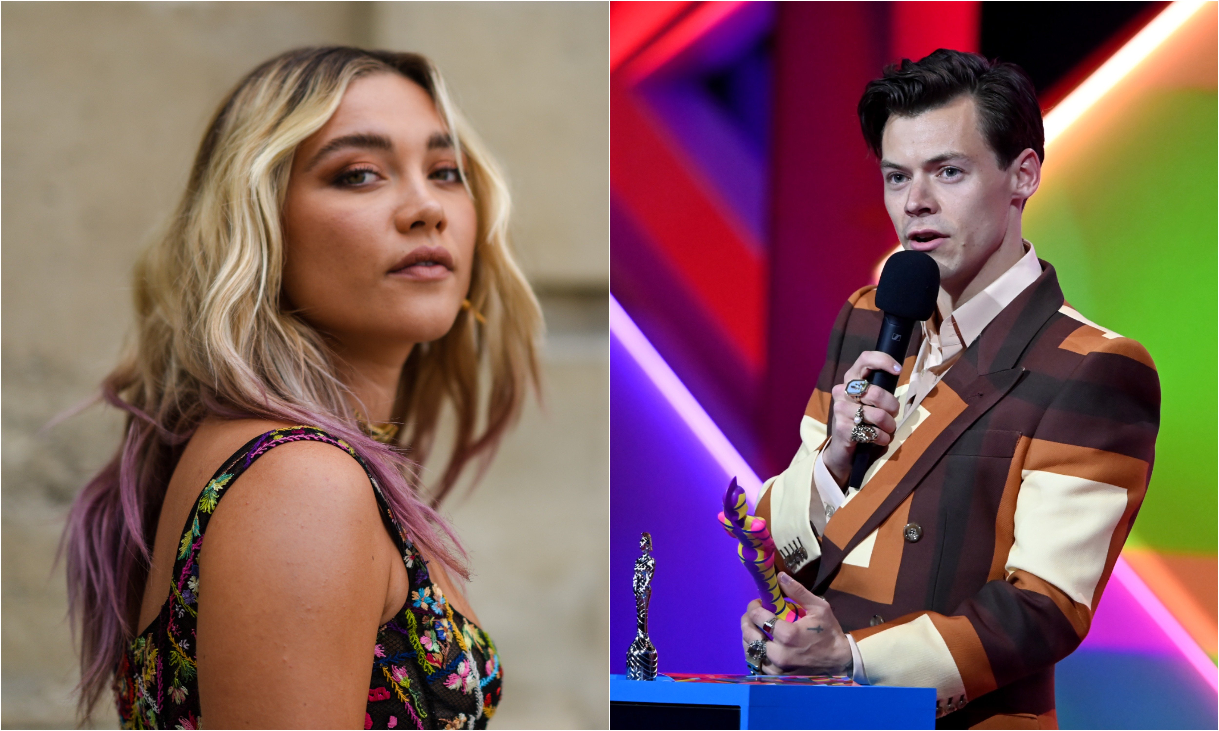 A joined photo of Florence Pugh and Harry Styles
