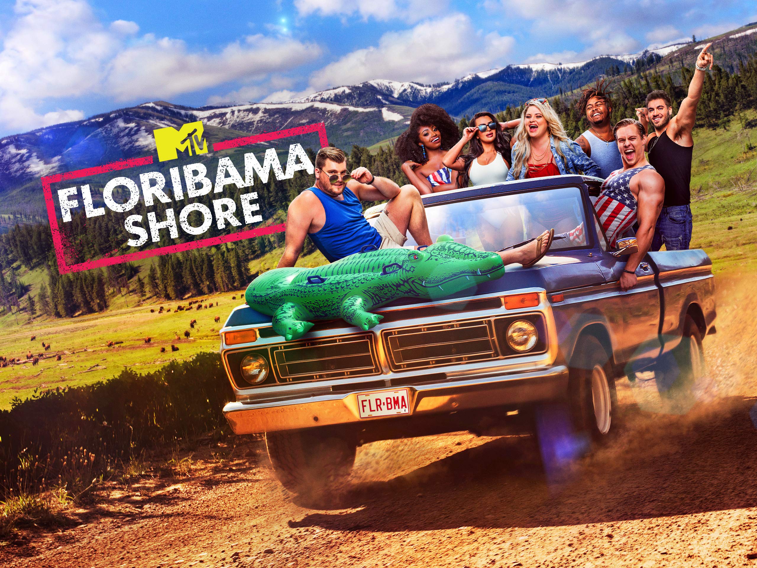 The cast of 'Floribama Shore' piled into a truck driving on a mountainous road in a promo for Season 4