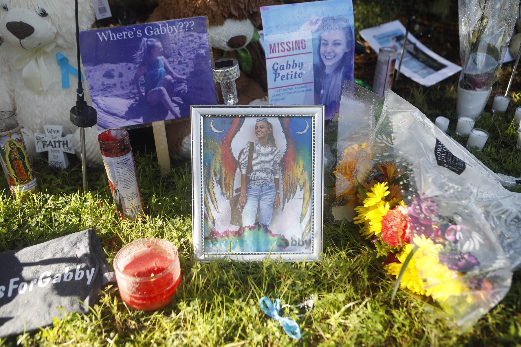 a memorial for Gabby Petito is seen outside of City Hall in North Port, Florida on Sept. 20