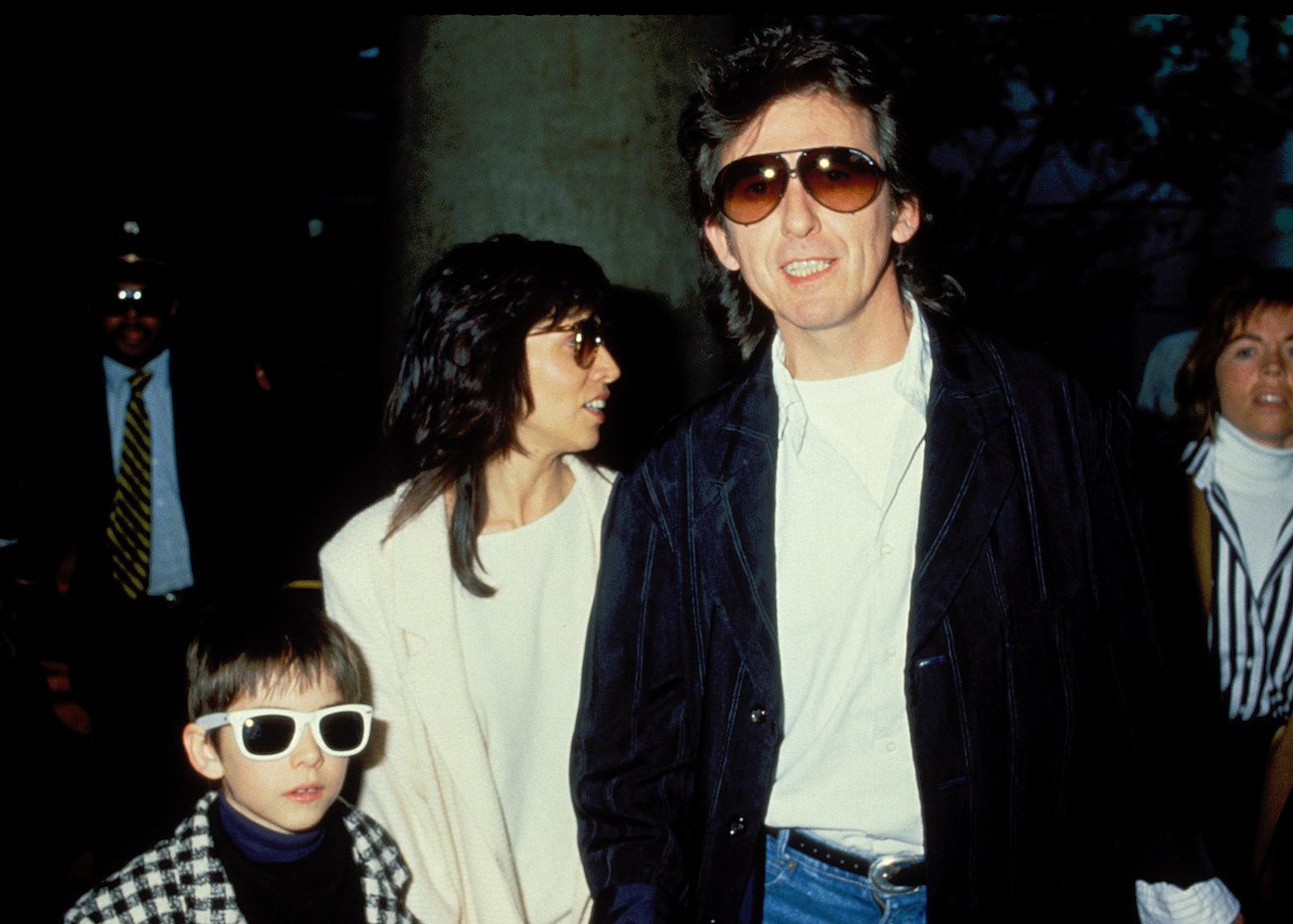 Dhani, Olivia, and George Harrison out on a night out in 1998.