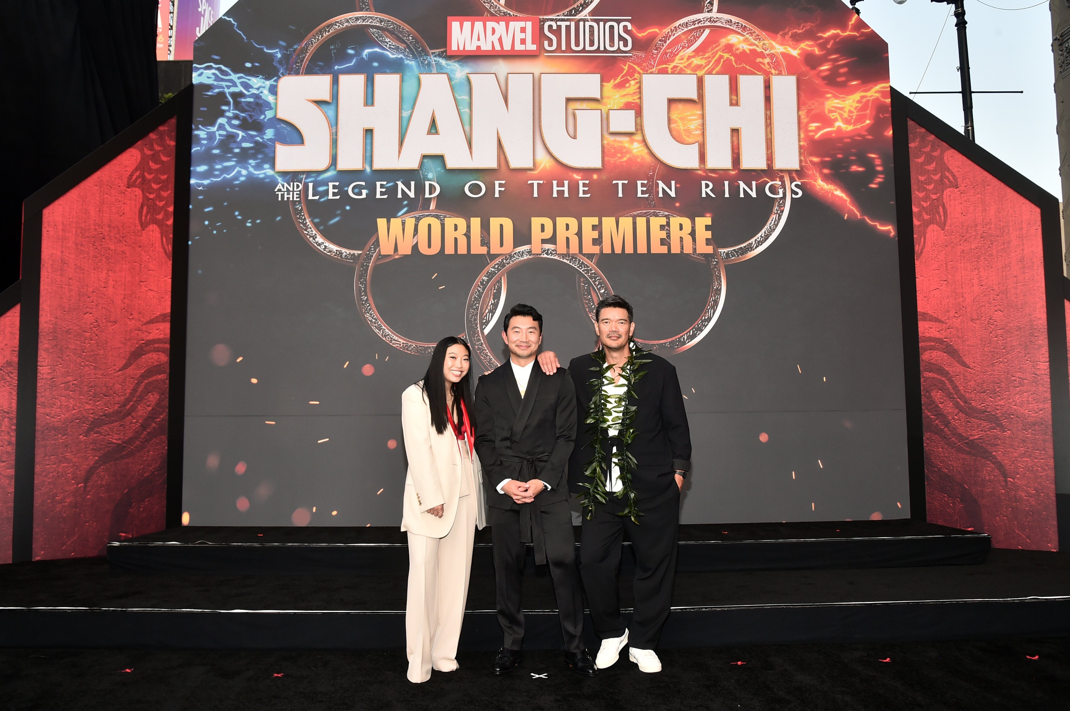 Awkwafina, Simu Liu and Destin Daniel Cretton attend the world premiere of 'Shang-Chi and the Legend of the Ten Rings.'