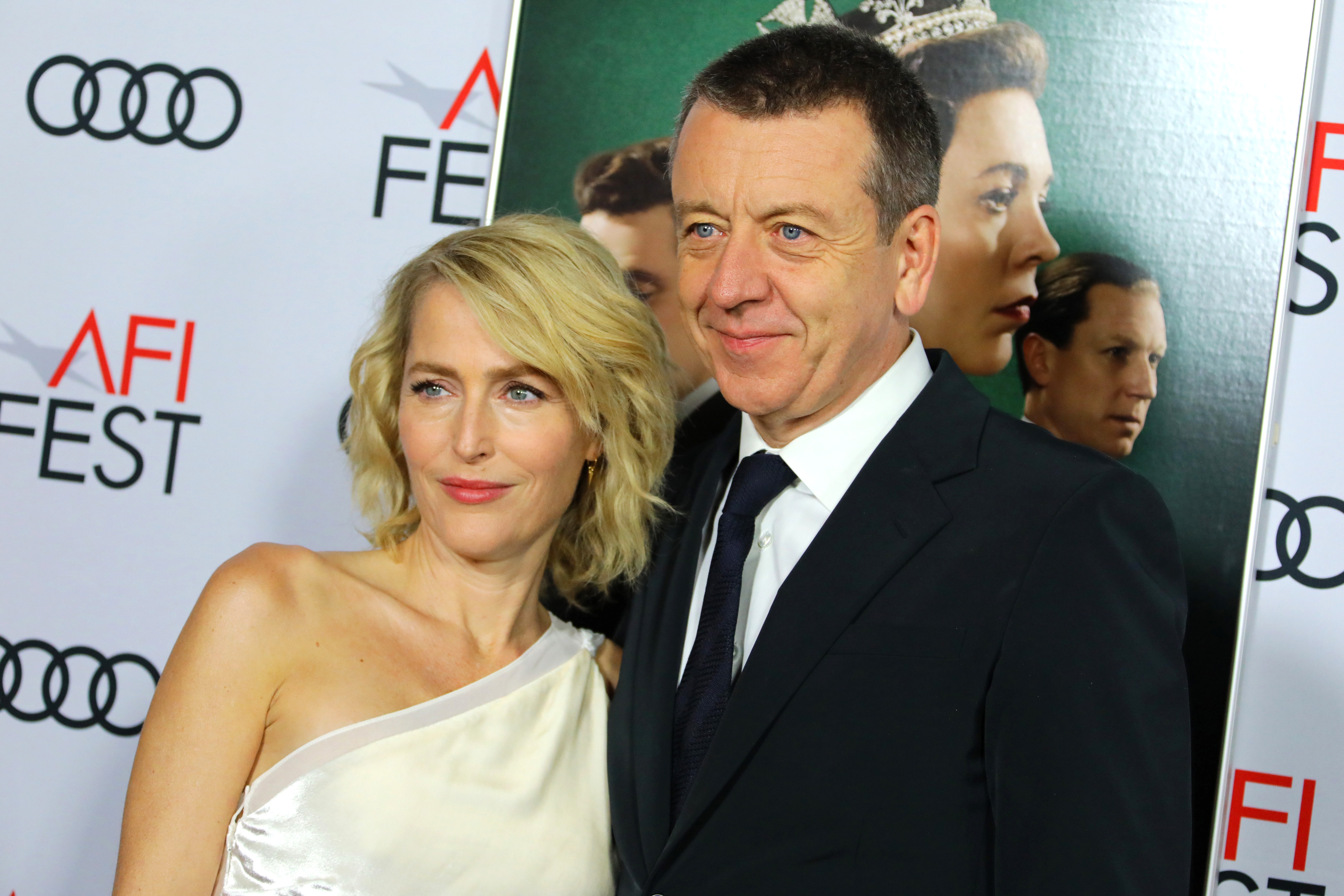 Gillian Anderson and Peter Morgan attend 'The Crown' premiere together in 2019