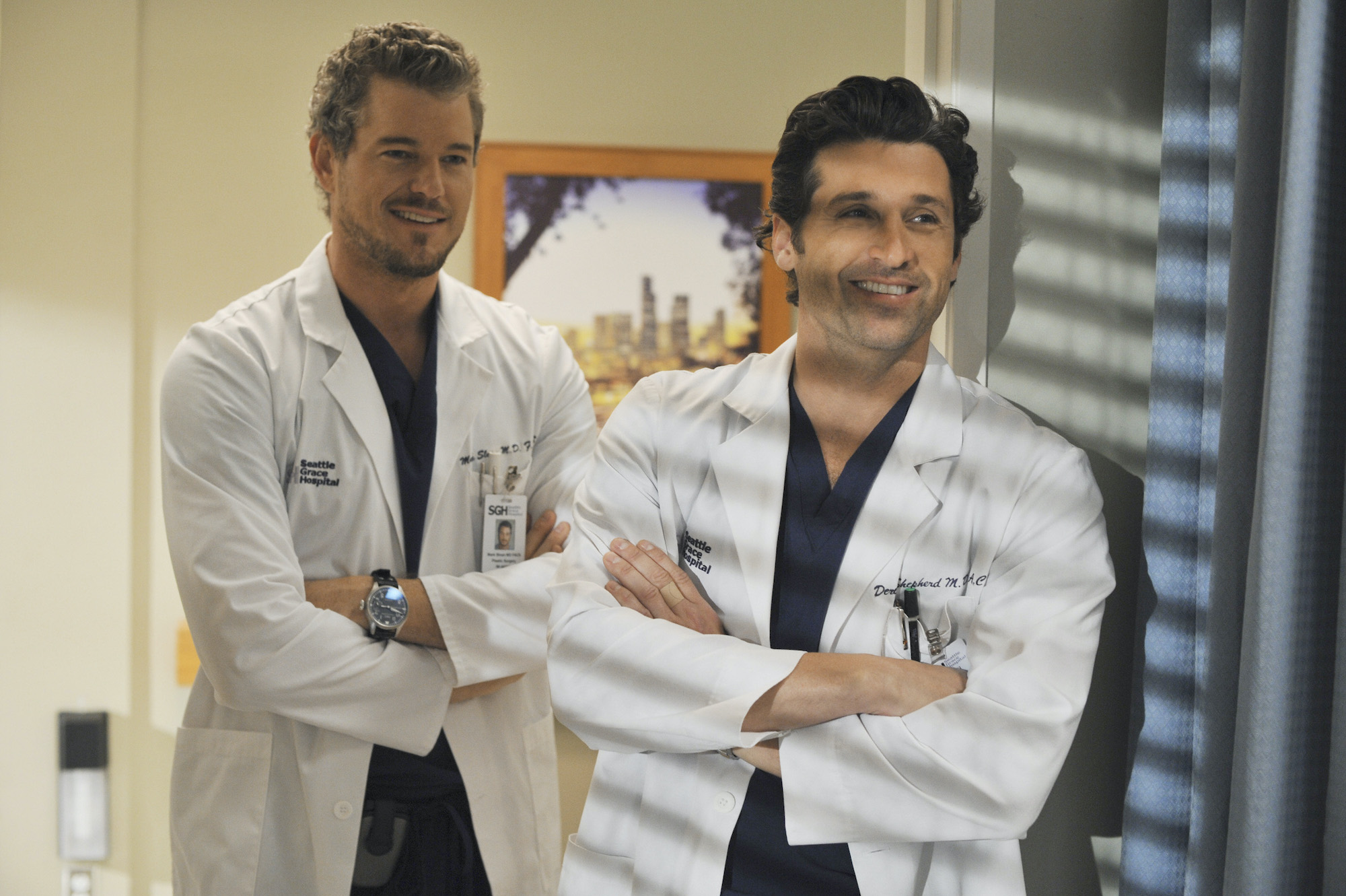 Mark and Derek laughing on 'Grey's Anatomy'