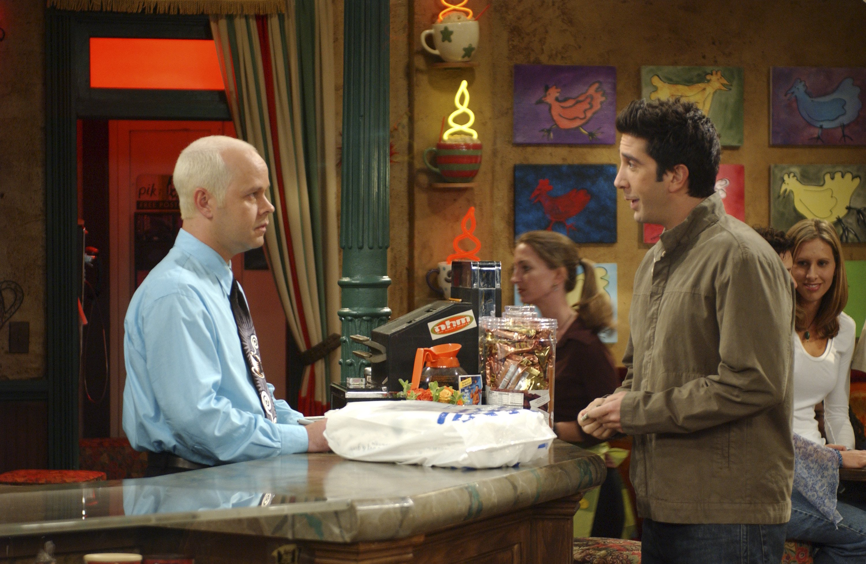 Gunther talks to Ross during the 'The One Where Emma Cries' episode of 'Friends'